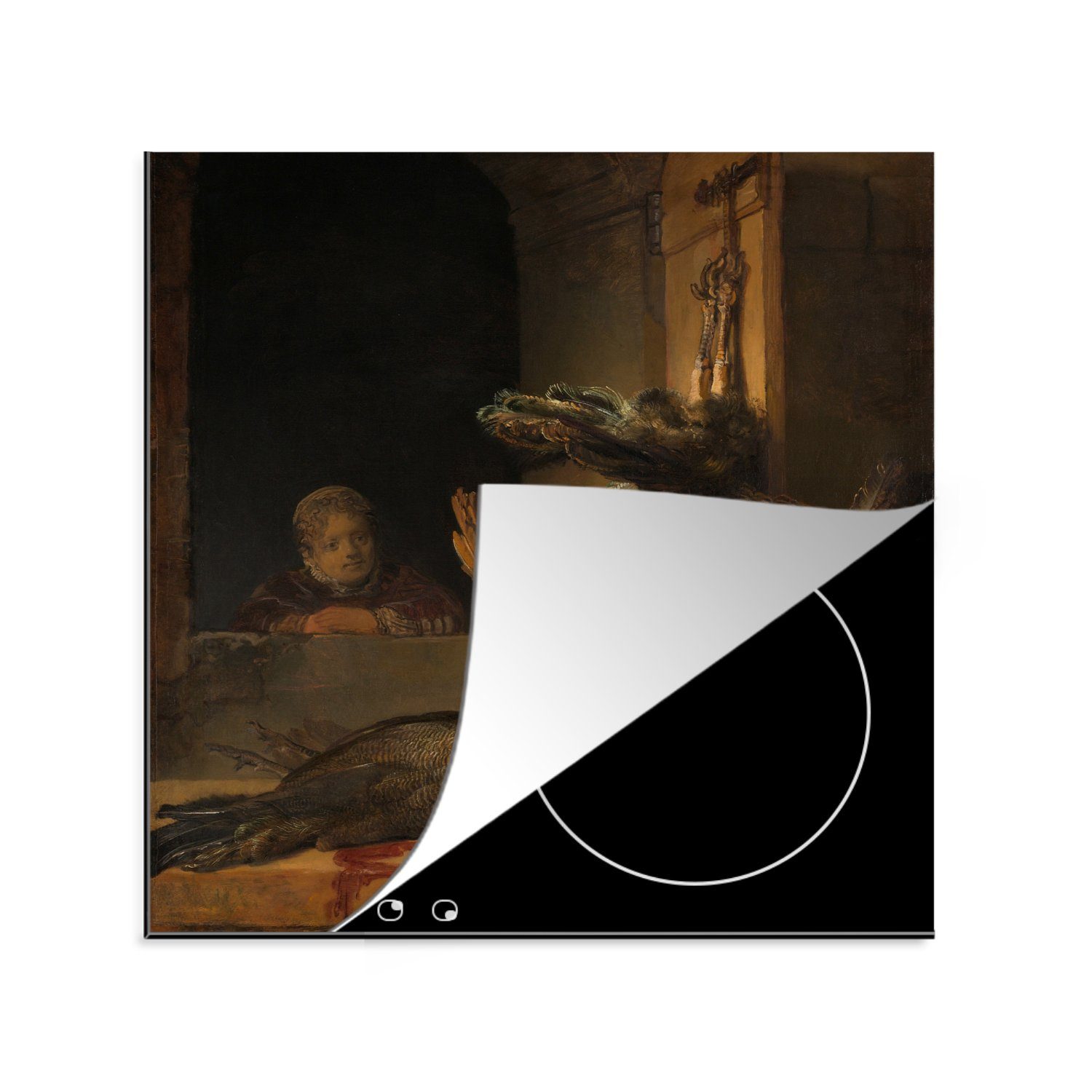 MuchoWow Herdblende-/Abdeckplatte Stillleben mit Pfauen - Rembrandt van Rijn, Vinyl, (1 tlg), 78x78 cm, Ceranfeldabdeckung, Arbeitsplatte für küche