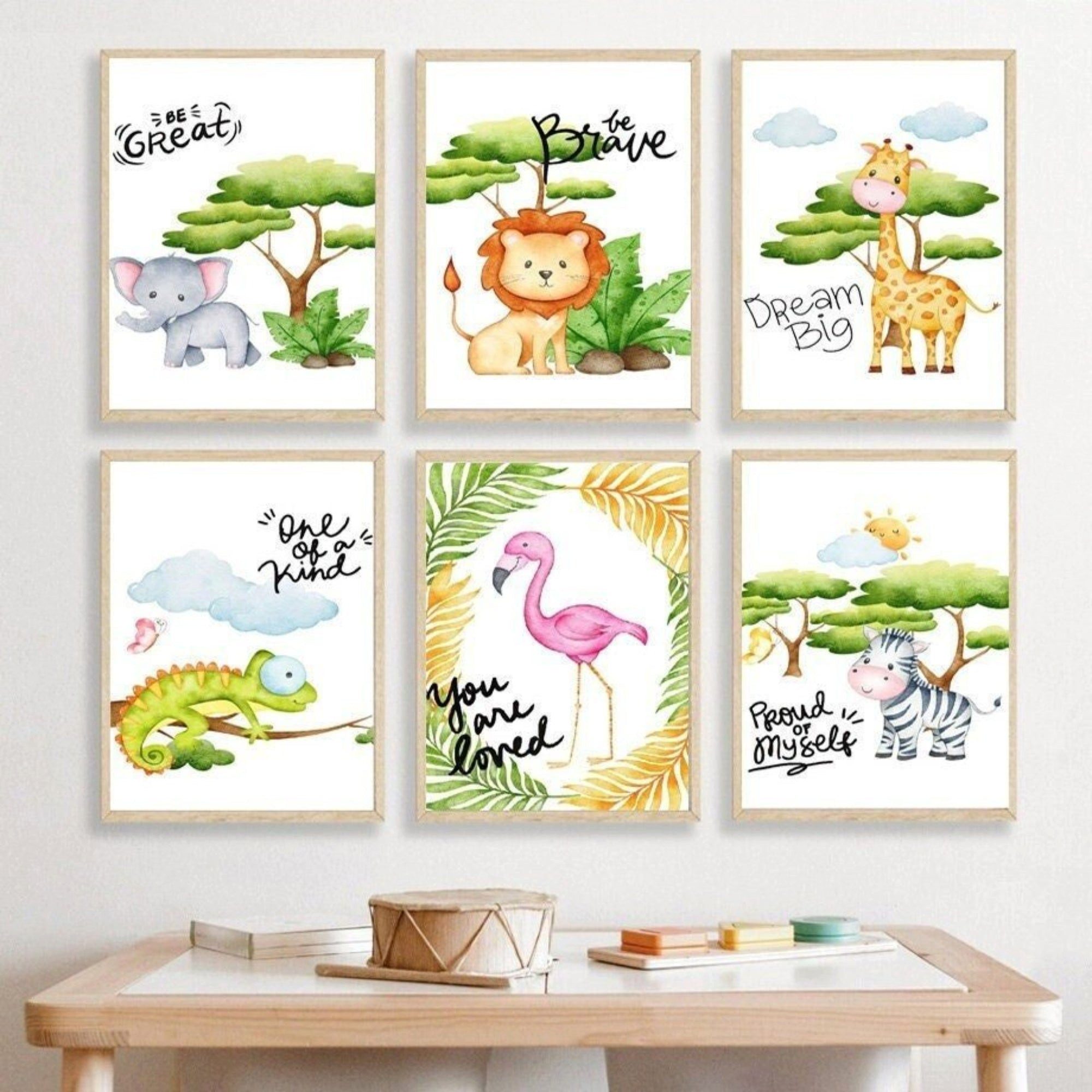 JUSTGOODMOOD Poster Kinderzimmer Dschungel Tiere Zeichentrick Kinderzimmer Bilder Wand Dek, B (1 St)