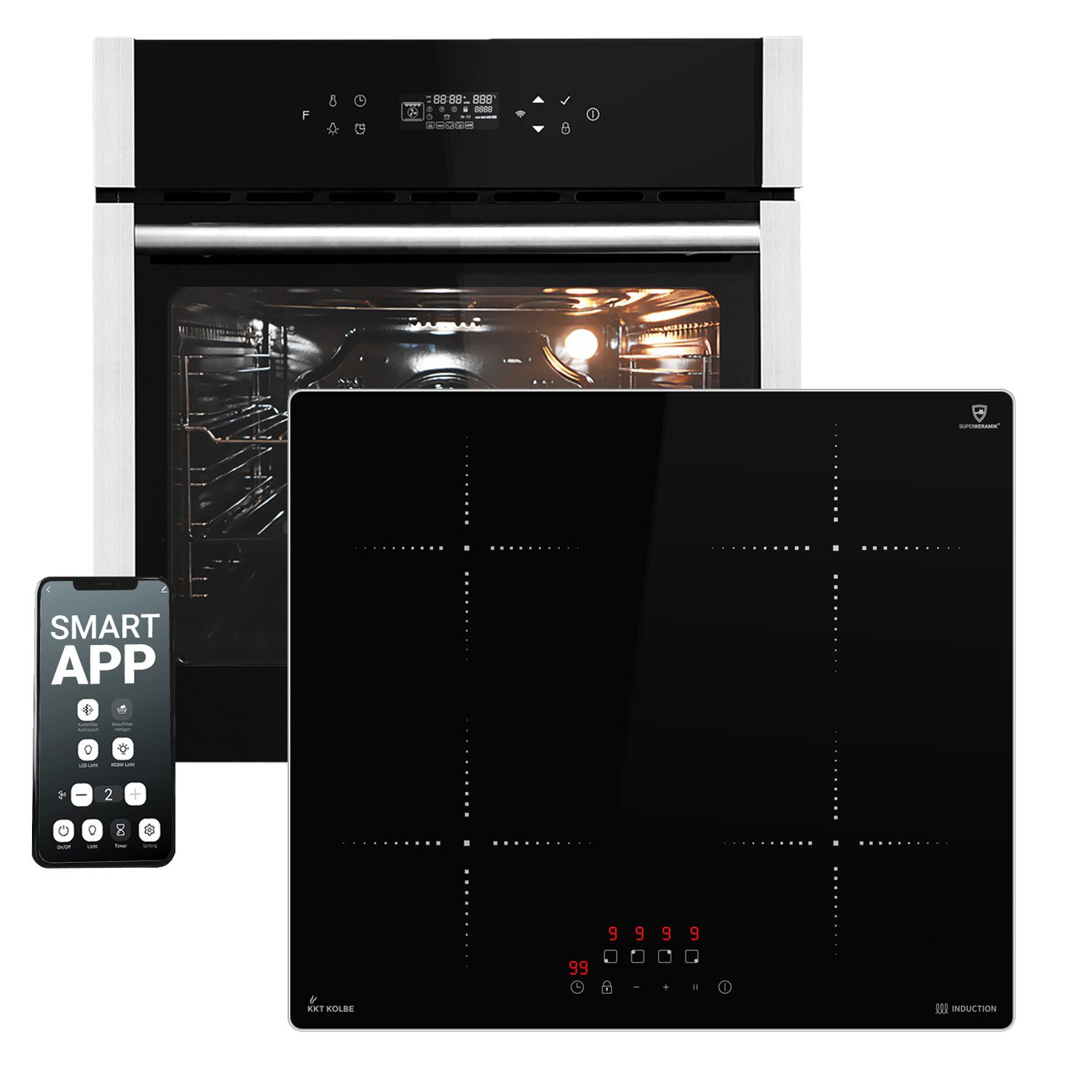 KKT KOLBE Backofen-Set Backofen und Induktionskochfeld SET8313HCIH859ED, mit Teleskopauszug, DampfClean, 60cm / Herdset / Kochmulde / Einbaubackofen / WIFI