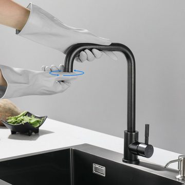 CECIPA Küchenarmatur Schwarz Küchenarmatur, 360° drehbarer Waschbeckenhahn