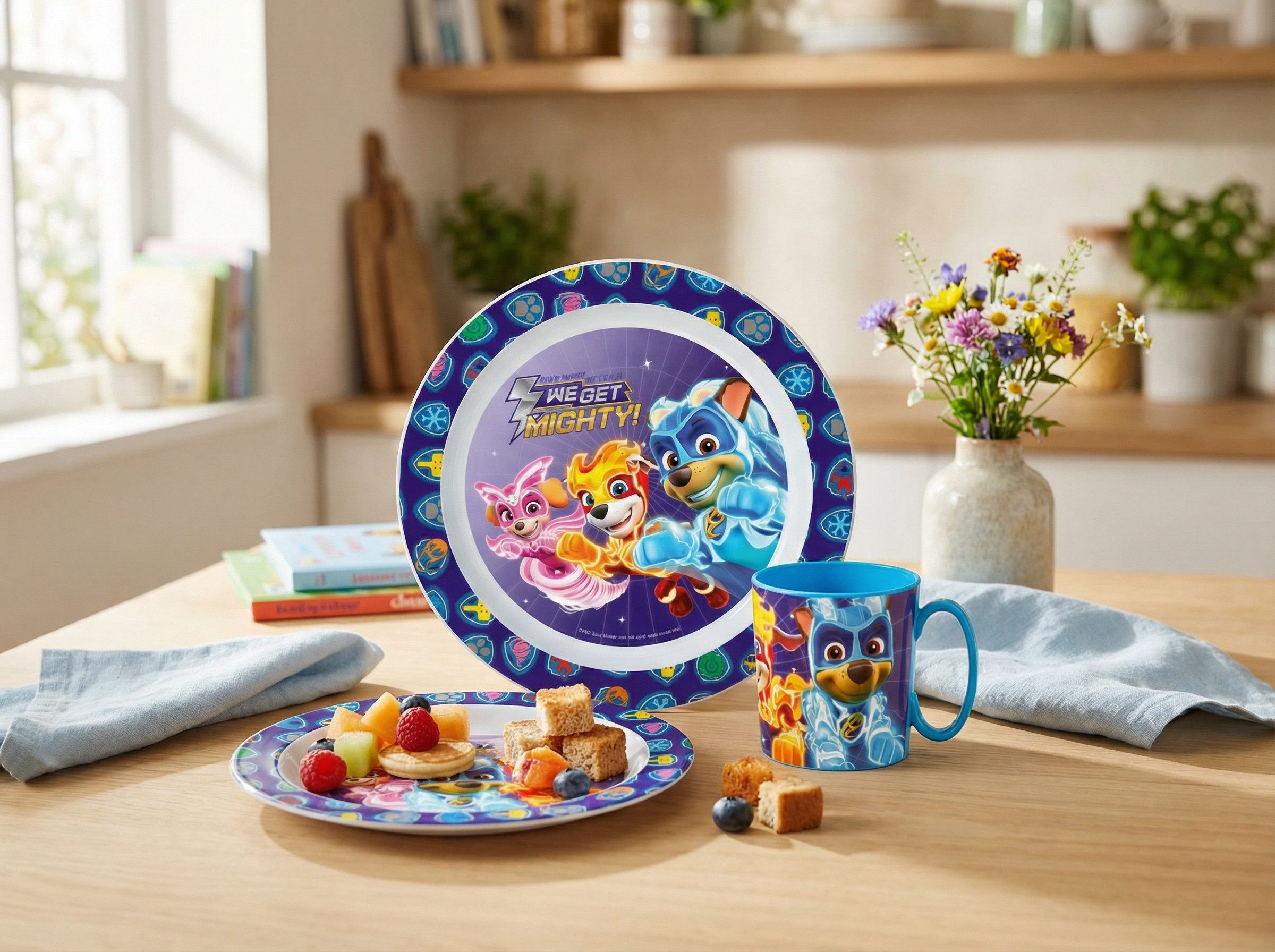 PAW PATROL Kindergeschirr-Set Paw Patrol Kinder Geschirr-Set 3 teilig (3-tlg), 1 Personen, Kuststoff, Becher Teller Schüssel - Chase Skye