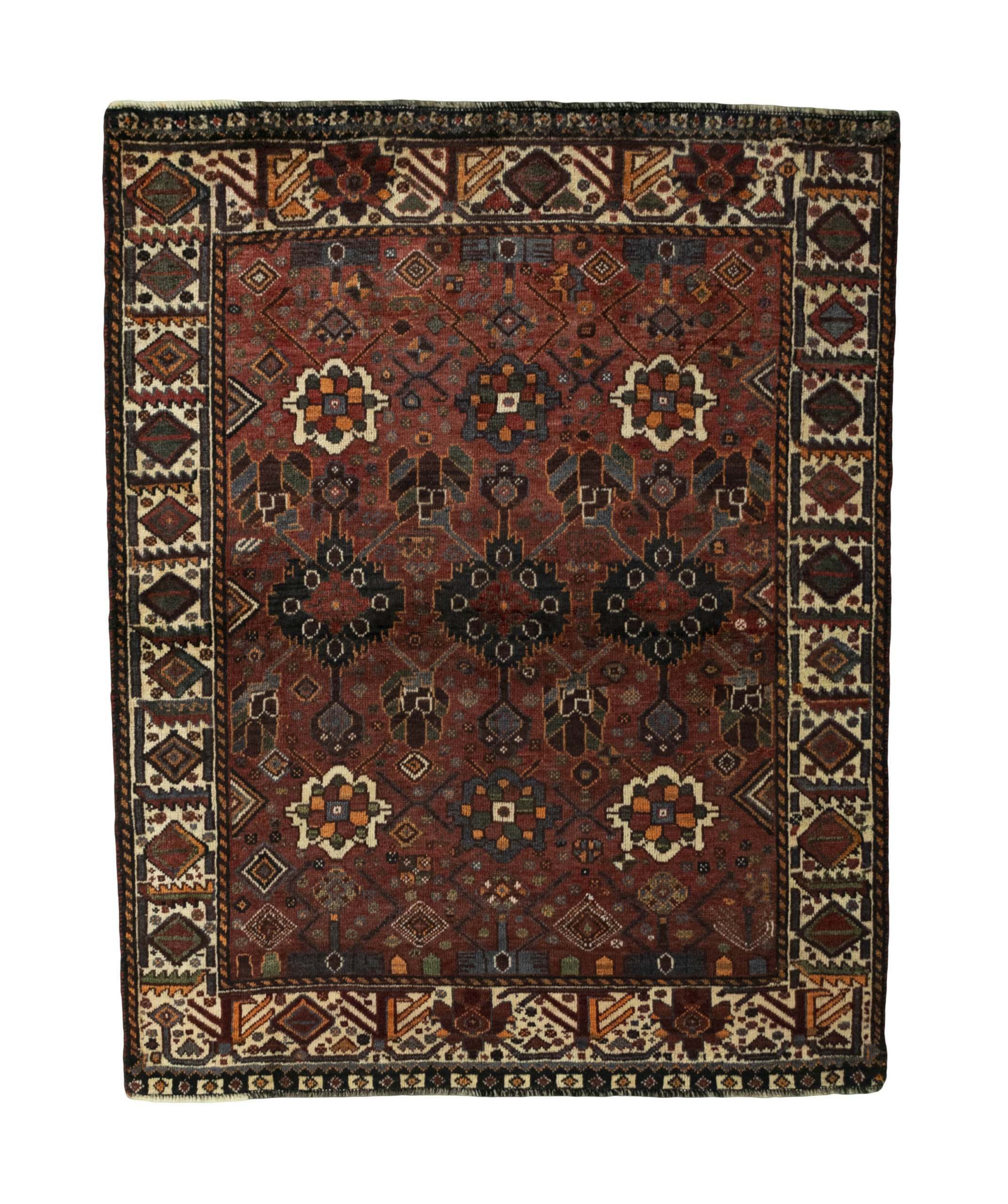 CABBEL Orientteppich 146x117 cm Perser Shiraz Rot Schurwolle Handgeknüpft Nomaden Unikat, rechteckig, Höhe: 7 mm, 100% Schurwolle – weich, pflegeleicht, traditionelle Knüpfdichte