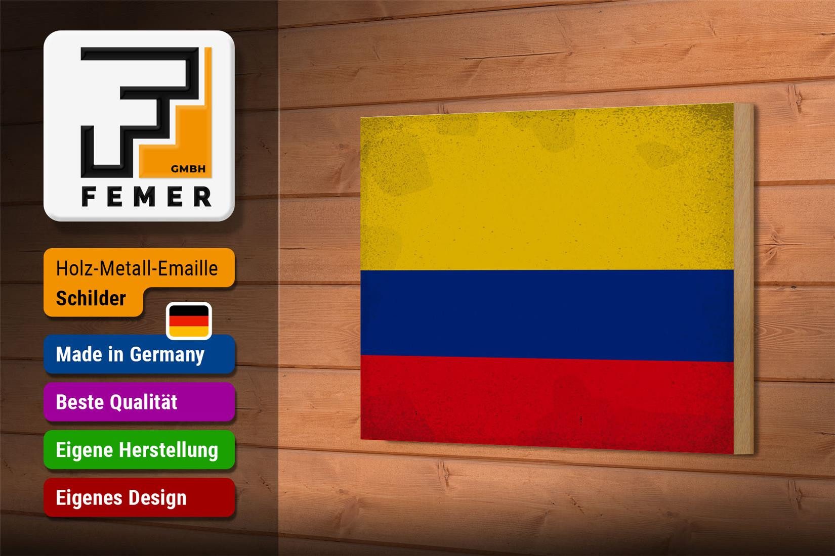 Femer GmbH Holzbild Flagge Kolumbien 18x12 cm Flag Colombia Vintage, Flaggen (1 St), Glatte Holzfaserplatte (MDF), vorn beschichtet