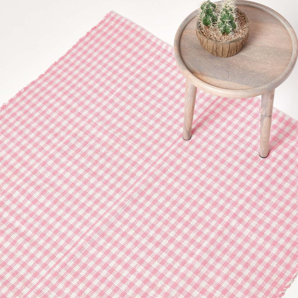 Homescapes Teppich Webteppich rosa-weiß kariert – Baumwollteppich Vichy-Karo, 60x90 cm, Höhe: 20 mm