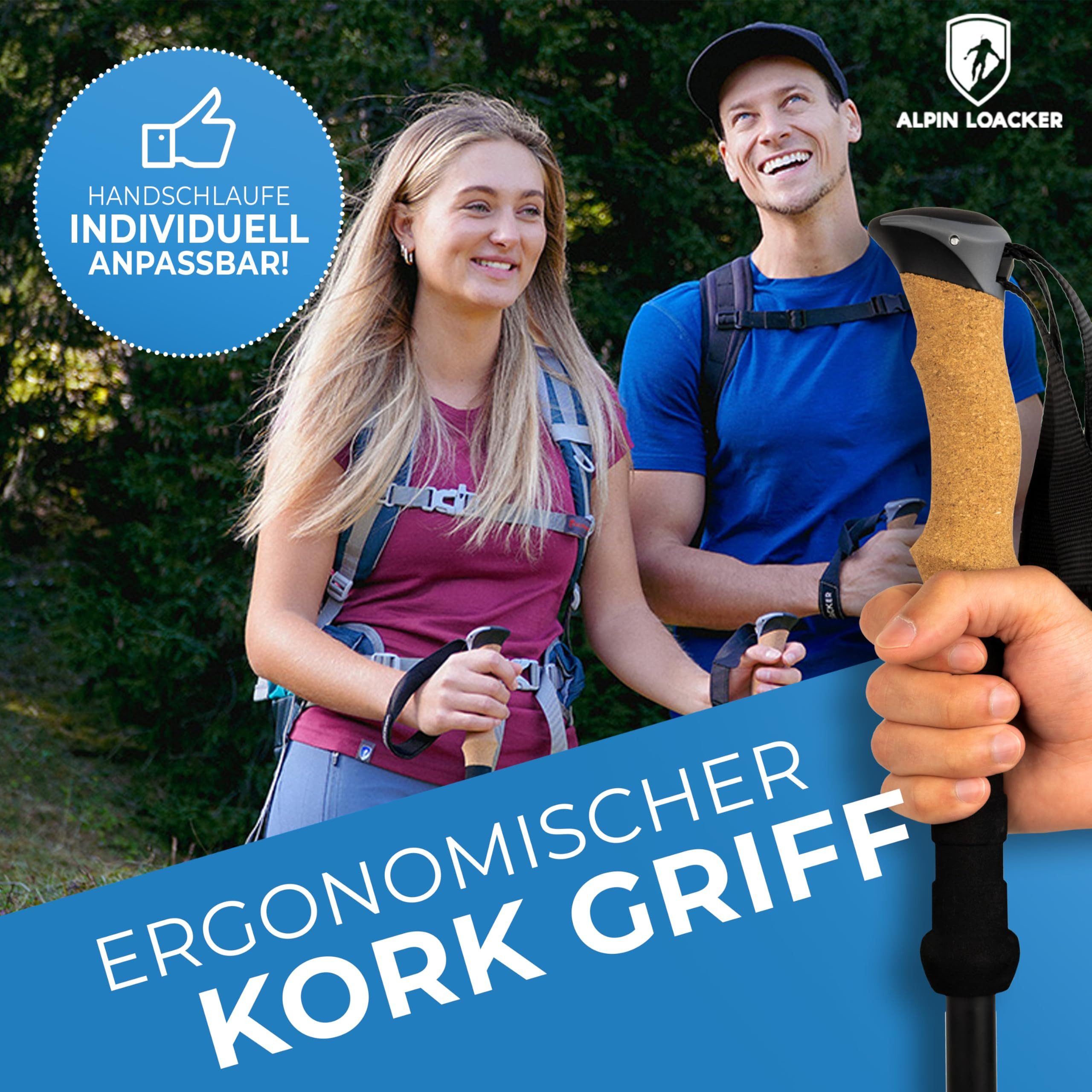 Alpin Loacker Wanderstöcke faltbar Carbon mit Korkgriff (Nordic Walking Stöcke Damen & Herren), Leichte Faltbare Trekkingstöcke Teleskop für Bergsport