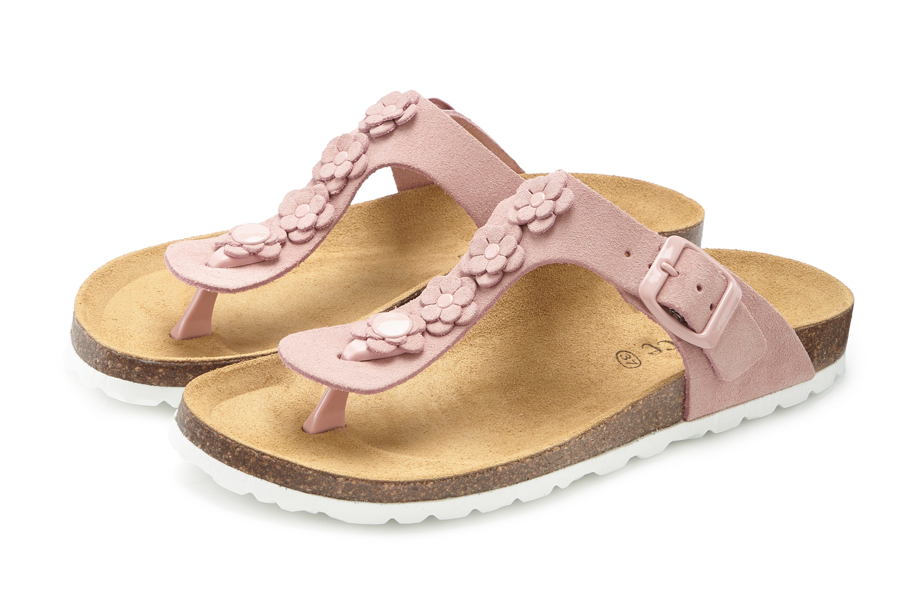 Vivance Mule, Sandale, offener Schuh, Sommerschuh, aus Leder mit Korkfußbett und Blüten-Applikation. € 59,99