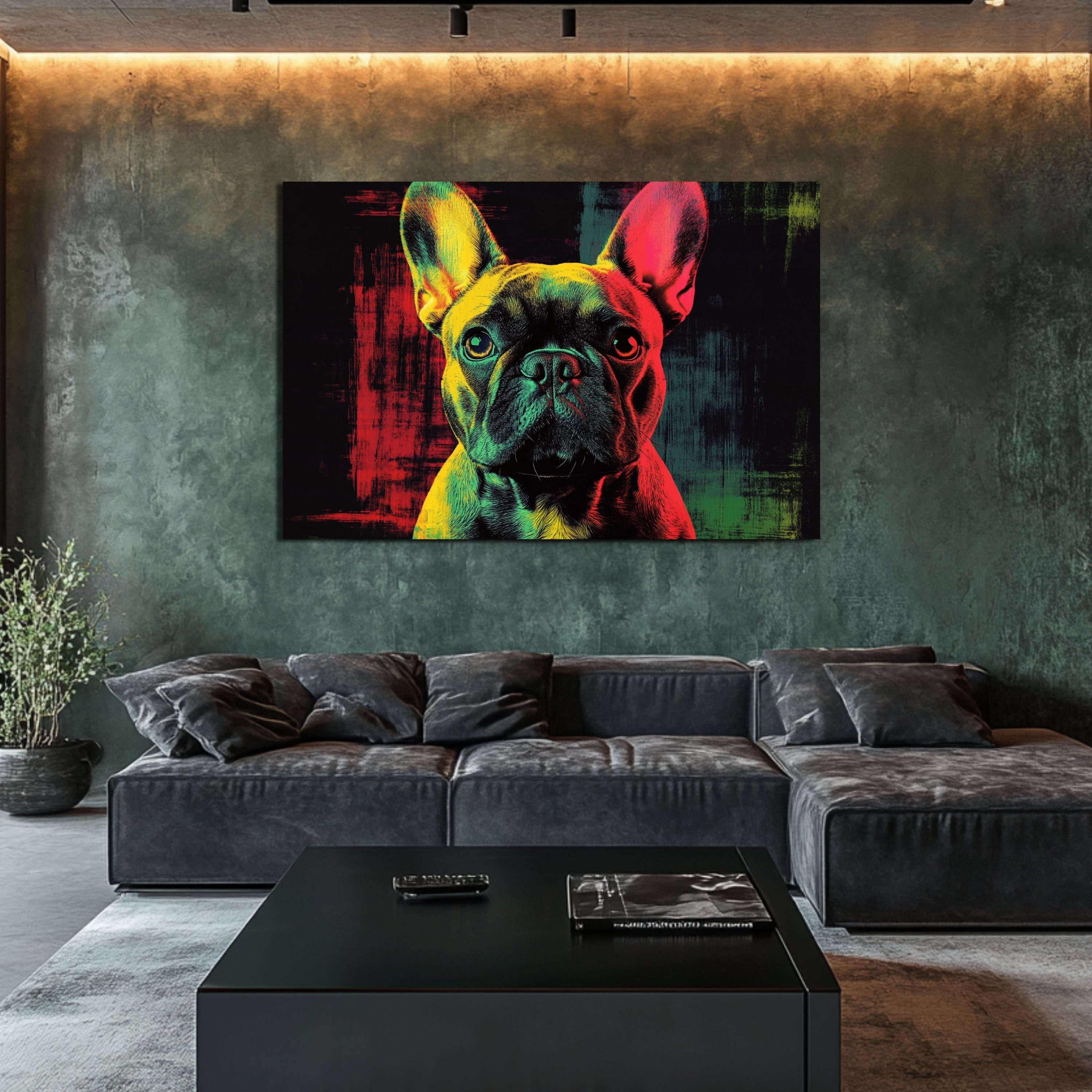 DARO Design Leinwandbild Modern Abstrakt Wandbilder XXL Wandbild Wand Deko Leinwand Bilder, (Mops Warhol Glitch - Bilder groß Wohnzimmer Schlafzimmer Küche Esszimmer Einteilig Querformat Fotodruck Leinwände Wanddeko Abstrakte Kunst Boho), 40x30cm