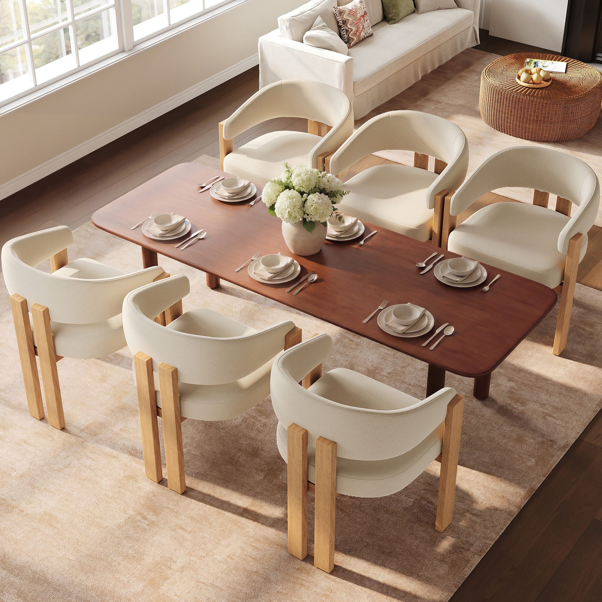 Flieks Polsterstuhl Gestell aus Eisen in Holzoptik Natur, Bezug aus Flanellstoff (Set, 6 St), 6er Set Esszimmerstühle Armlehnstühle Wohnzimmerstuhl Beige