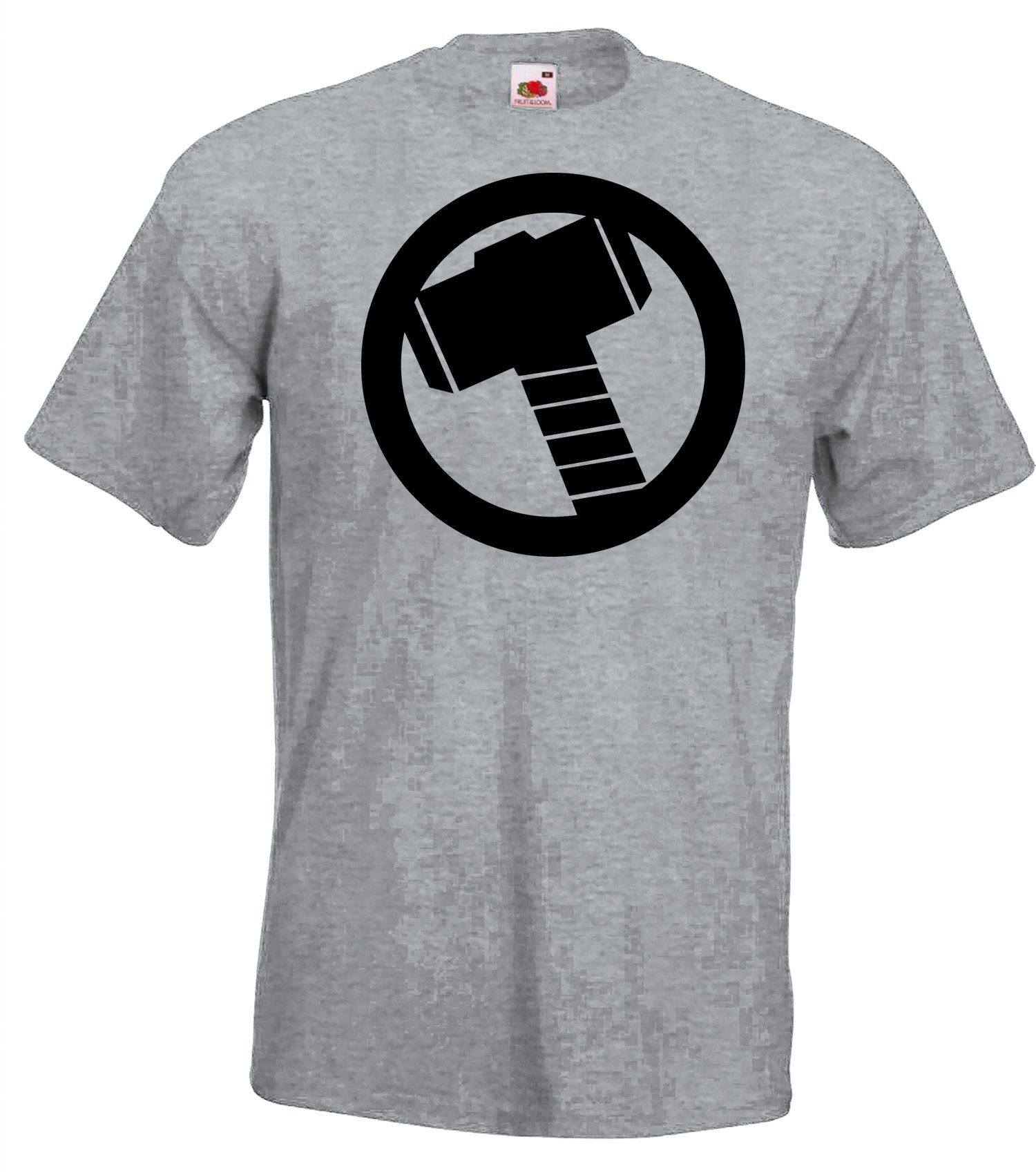 Hammer Youth T-Shirt T-Shirt Grau Frontprint mit Odin T-Shirt Designz Herren Thor trendigem