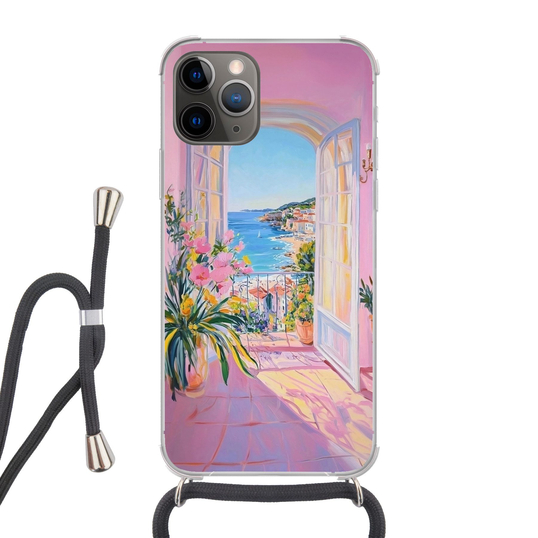 MuchoWow Handyhülle für Apple iPhone 13 Pro Rosa - Außen - Farbe, Tragbare Handyhüllen mit Kette zum umhängen, Handykette Handyband