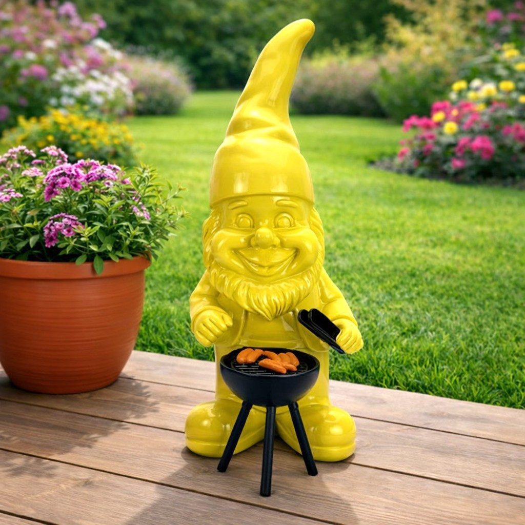 Online-Fuchs Gartenfigur für draußen - moderner Gartenzwerg mit Grill - 37 cm groß, (Gartenzwerg, wetterfest), trendige Farben - stilvoll - lustige Geschenkidee für Gartendekoration