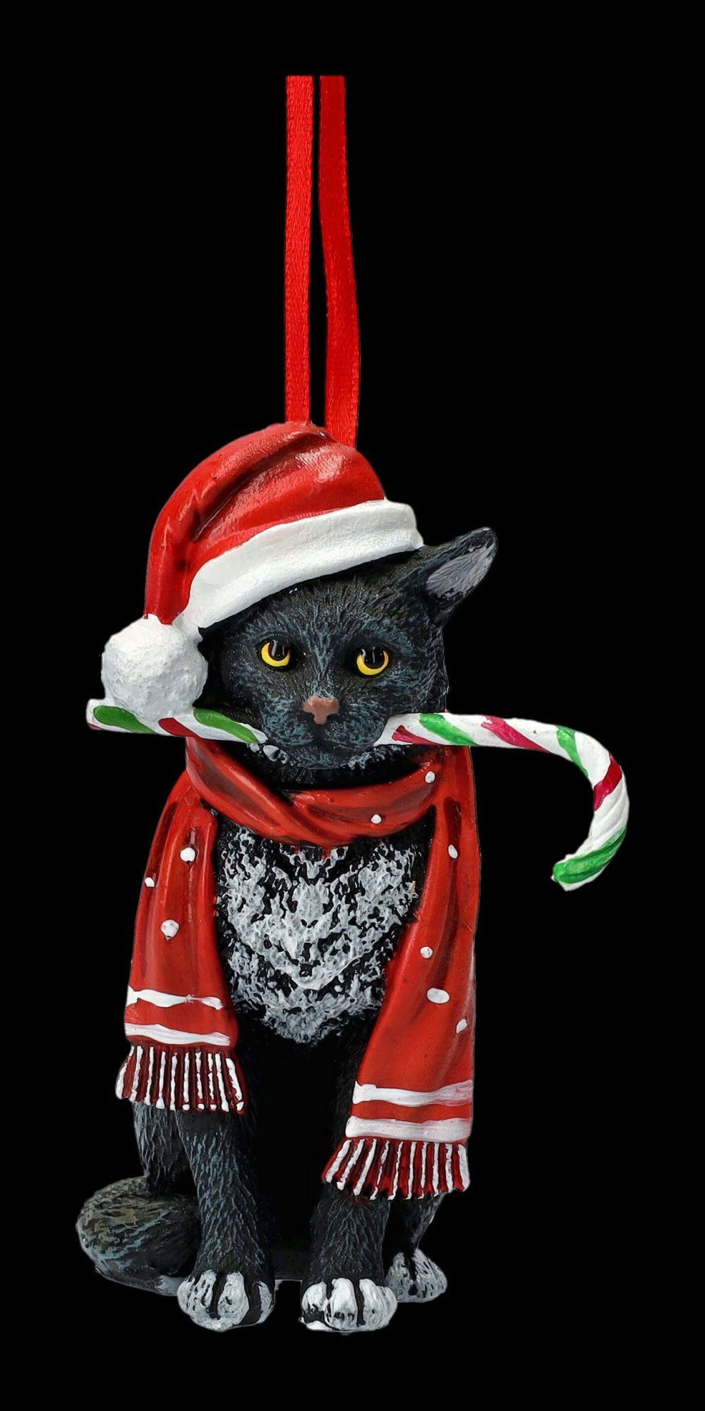 Figuren Shop GmbH Christbaumschmuck Christbaumschmuck - Katze mit Zuckerstange - Figur Hängen Weihnachten (1-tlg)
