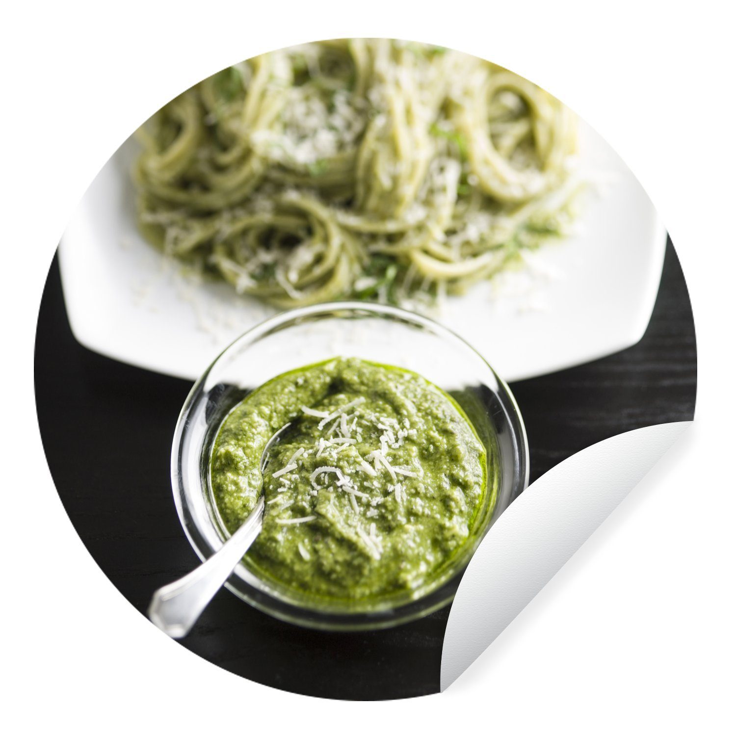 MuchoWow Wandsticker Eine Schale mit Parmesan-Pesto (1 St), Tapetenkreis für Kinderzimmer, Tapetenaufkleber, Rund, Wohnzimmer