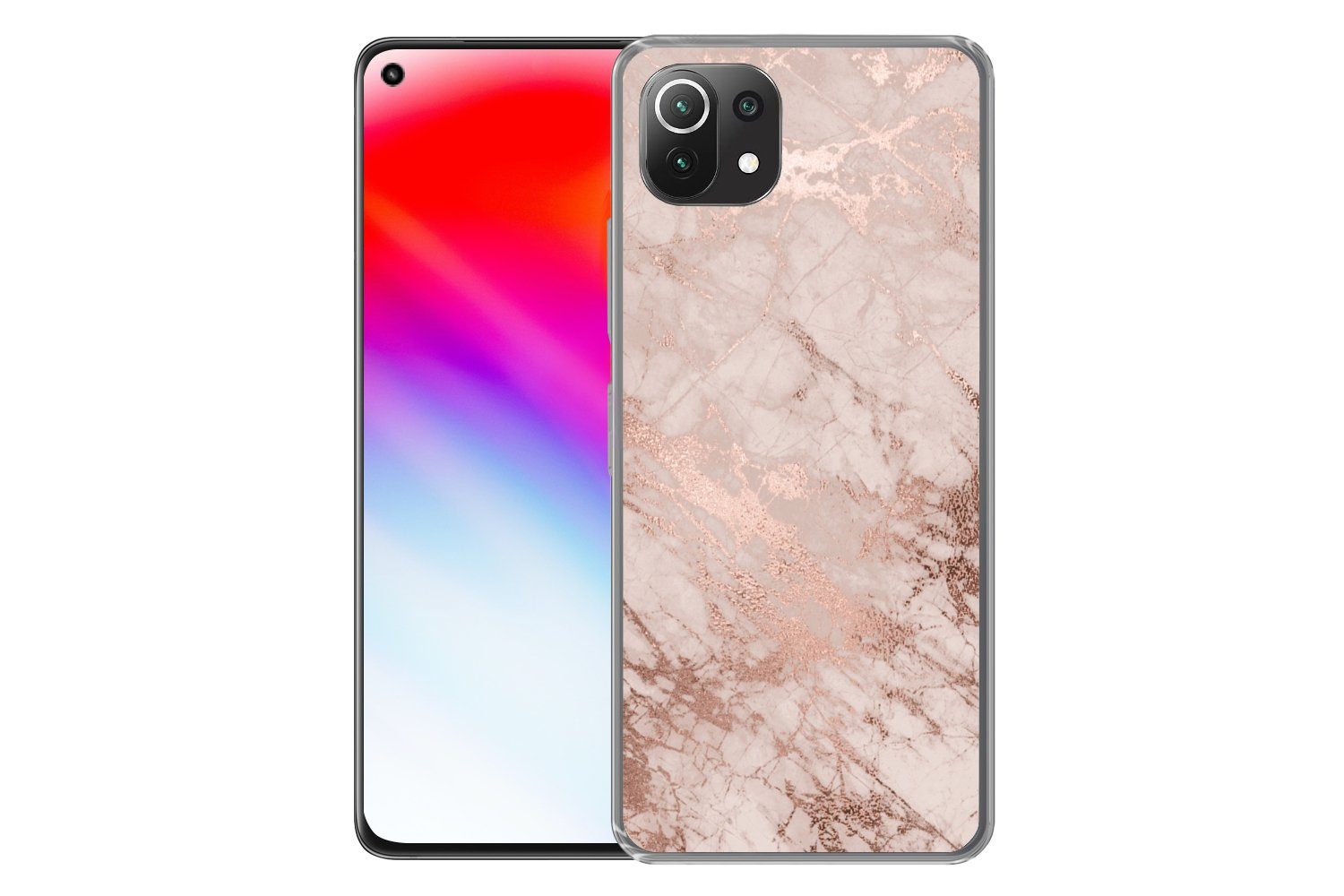 MuchoWow Handyhülle für Xiaomi Mi 11 Lite Marmor - Rosa - Luxus - Marmoroptik - Glitzer -, Phone Case, Silikon, Schutzhülle Dünn