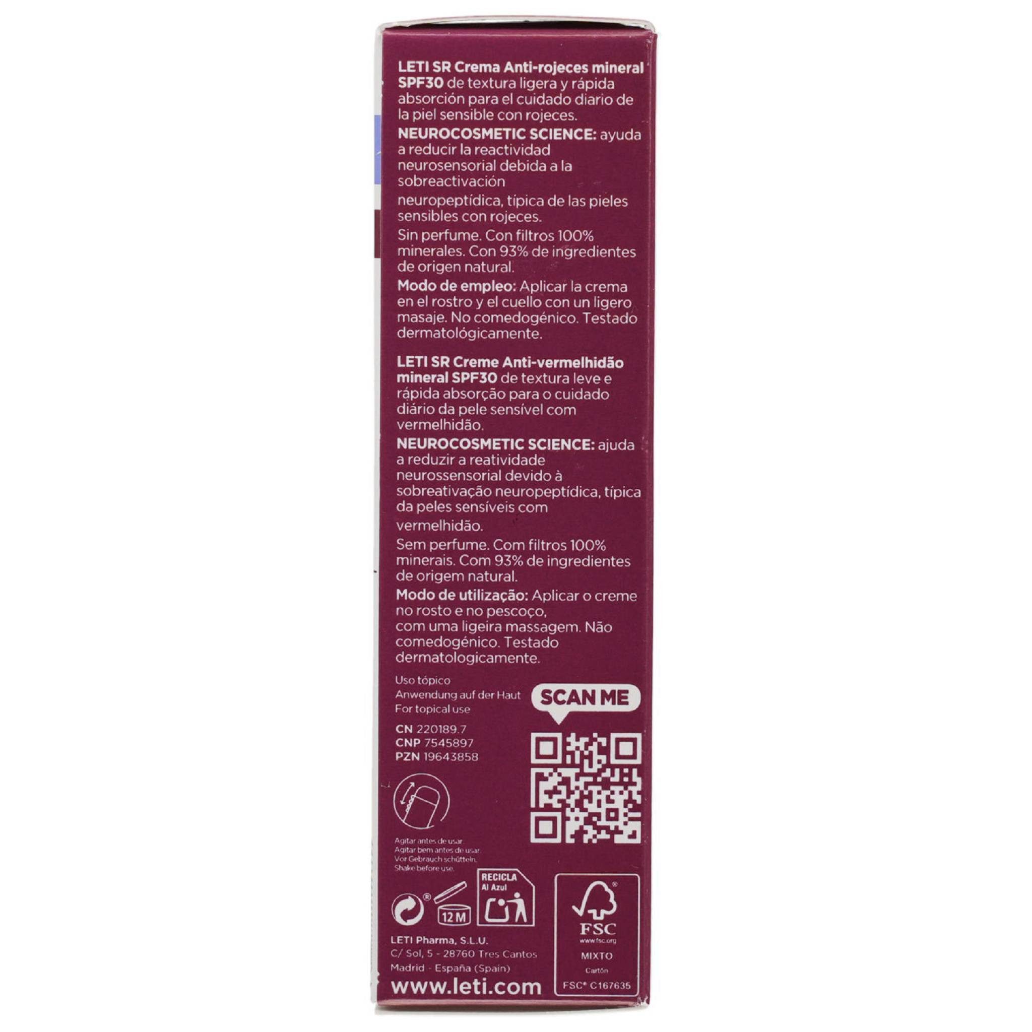LETI Pharma GmbH Tagescreme LETI SR Anti-Rötungen Creme Mineral SPF 30