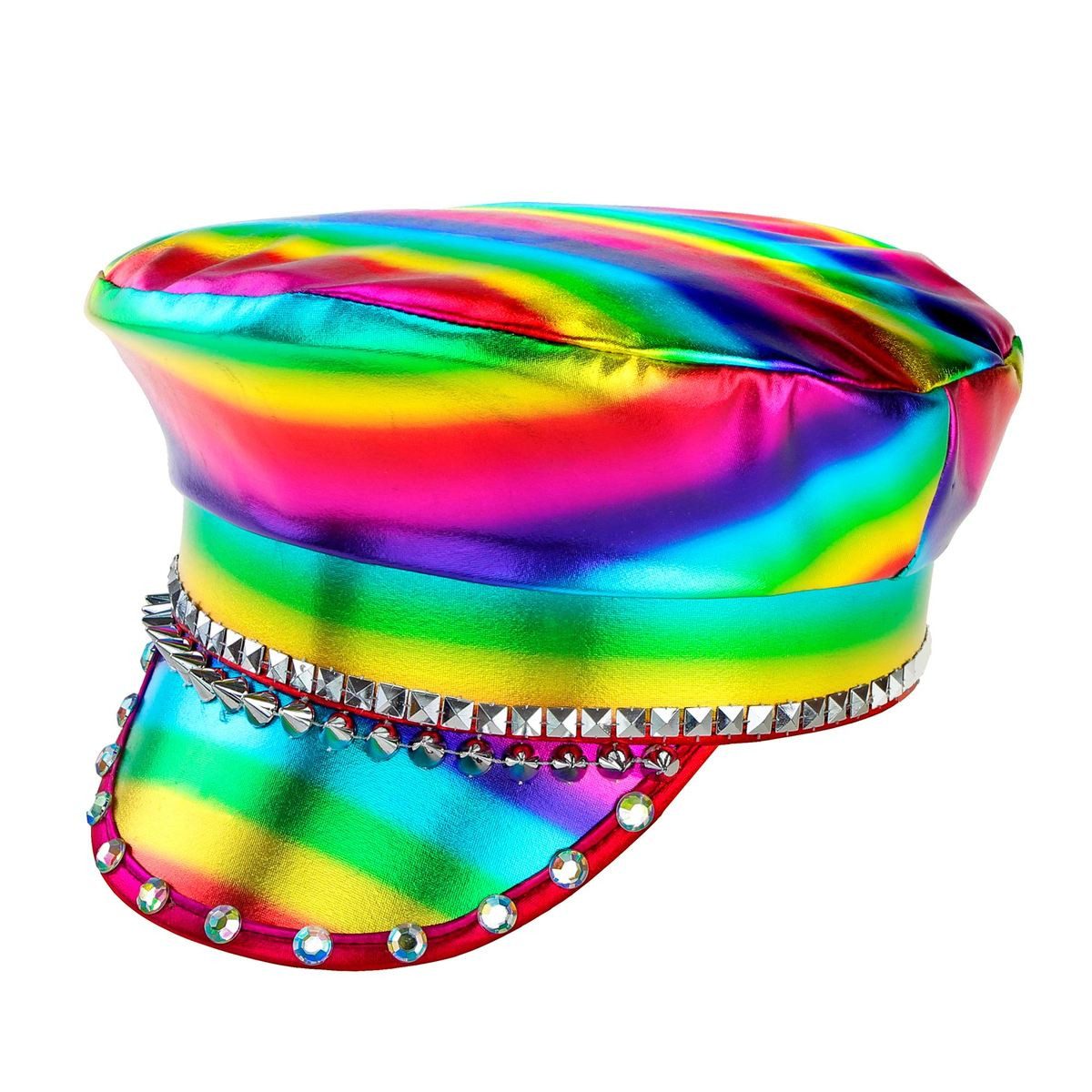 Widmann S.r.l. Kostüm WIDMANN Rockermütze Regenbogen mit Nieten mehrfarbig