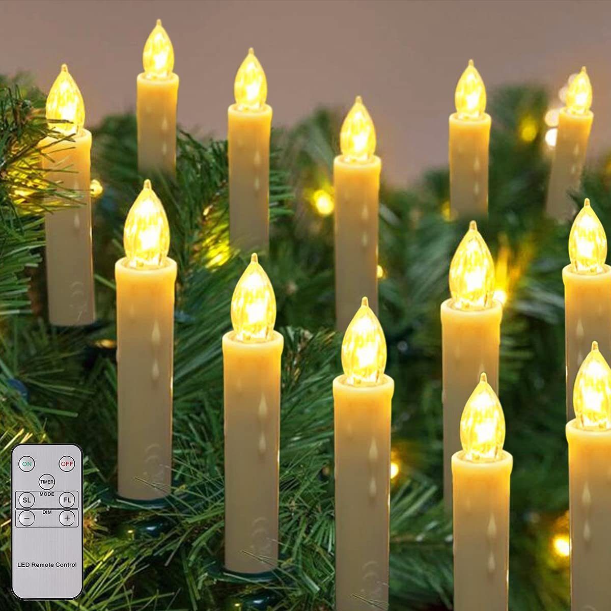 Salcar LED-Christbaumkerzen »20er Set Christbaumkerzen Kabellos  Weihnachtsbaumkerzen LED Kerzen«, Mit Fernbedienung, Timer und  Einstellbarer Helligkeit, Warmweiß online kaufen | OTTO