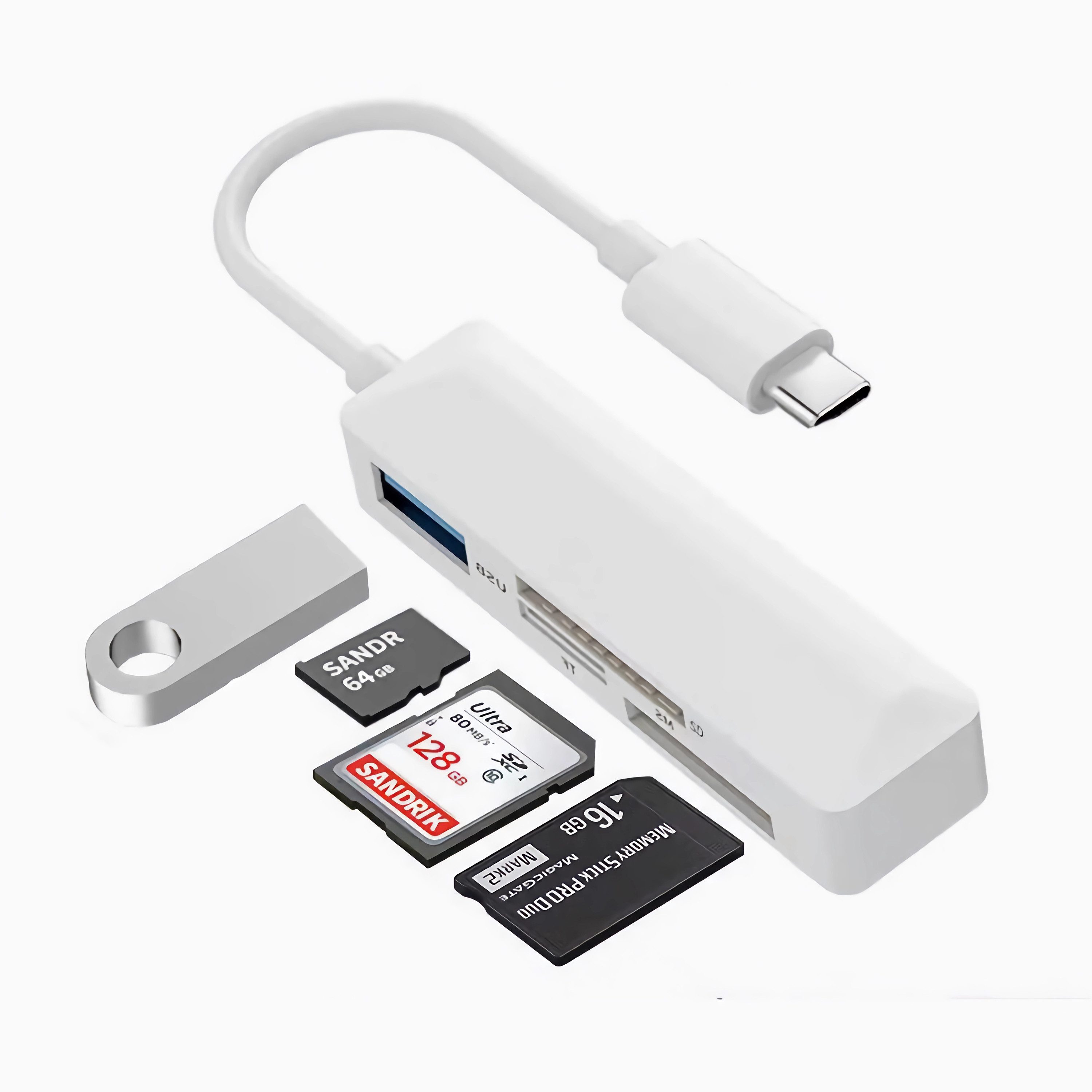 Bolwins Speicherkartenleser M47 USB C zu USB 2.0, SD, MicroSD/TF, MS Kartenleser Adapter PC Laptop, Plug & Play Kartenleser-Funktion Datenübertragung Multifunktional