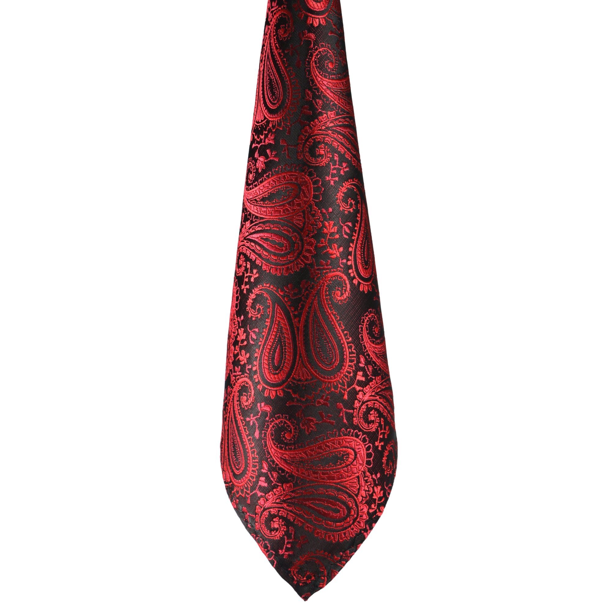 Festlich, Dunkel-Rot Slim Einstecktuch, Floral Krawatte Schlips 3-St., Tie, GASSANI Herren-Krawatte Krawattenset, (Set, Jacquard Schwarz Seide-Touch Bordeaux-Rot Dünn, Hochzeitskrawatte Weinrot Paisley Gemustert, Schmal, Hochzeit Satin Manschettenknöpfe)