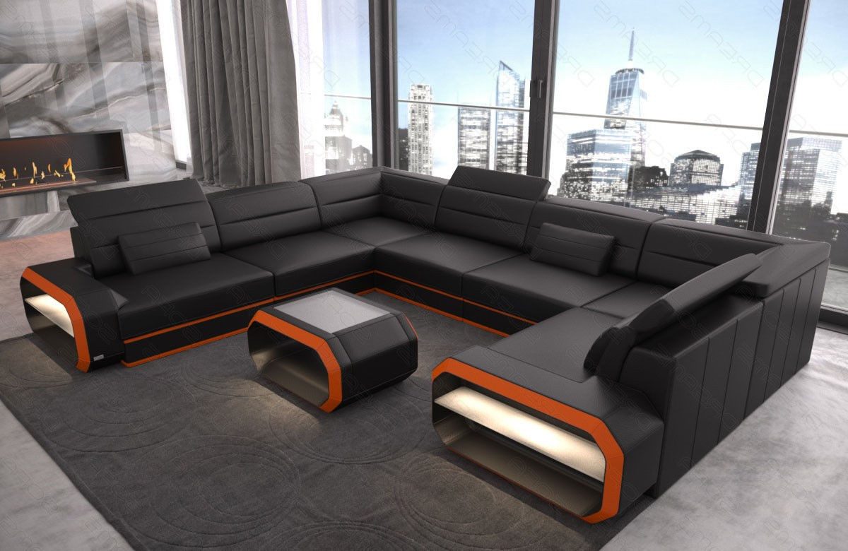 Sofa Dreams Wohnlandschaft Ledersofa Verona U Form Mini, Designersofa, Sofa mit Licht und USB