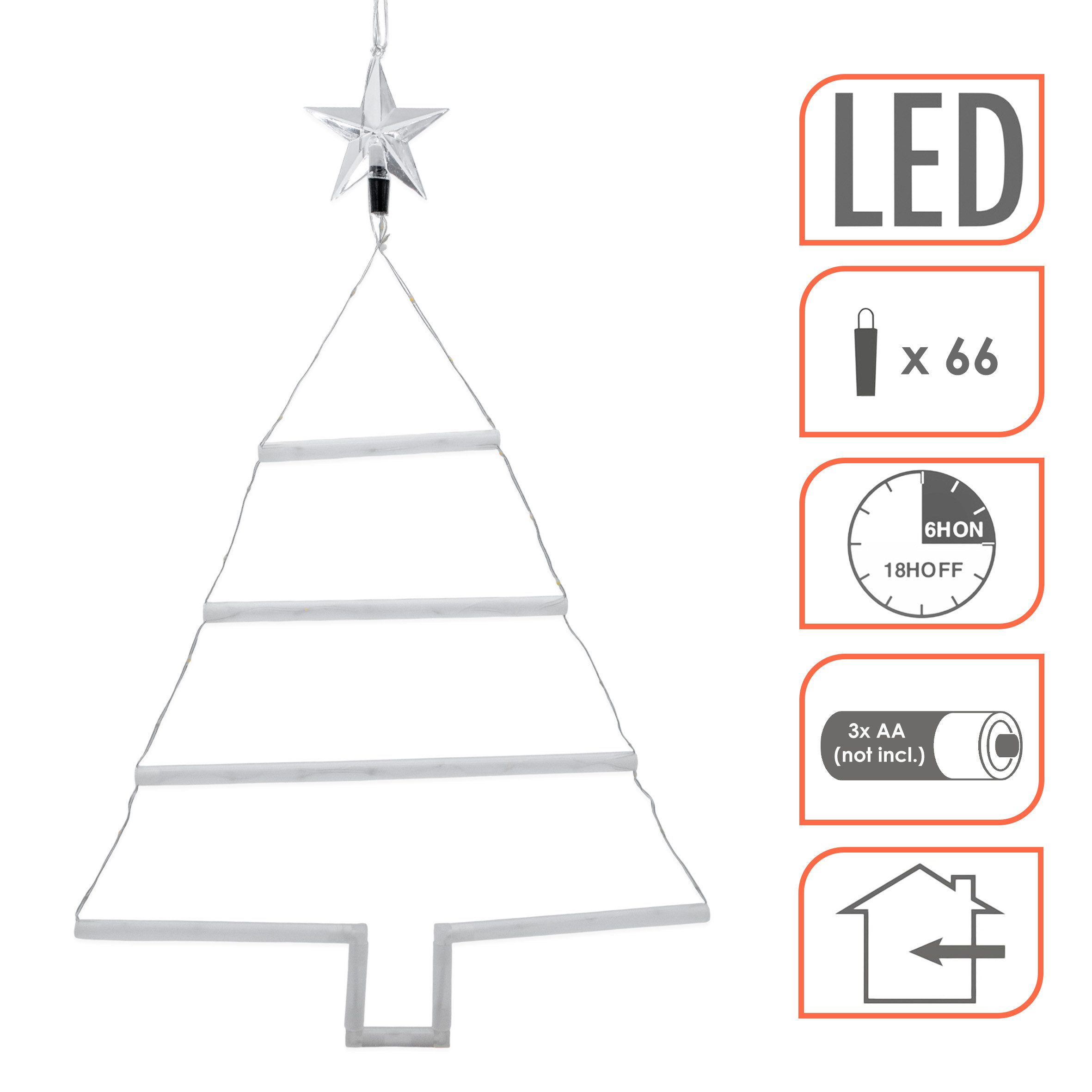 Spetebo LED Fensterbild Weihnachtsbaum 66 LED - 70 x 46 cm, mit 8 Funktionen, LED fest integriert, warm weiß, mit Timer