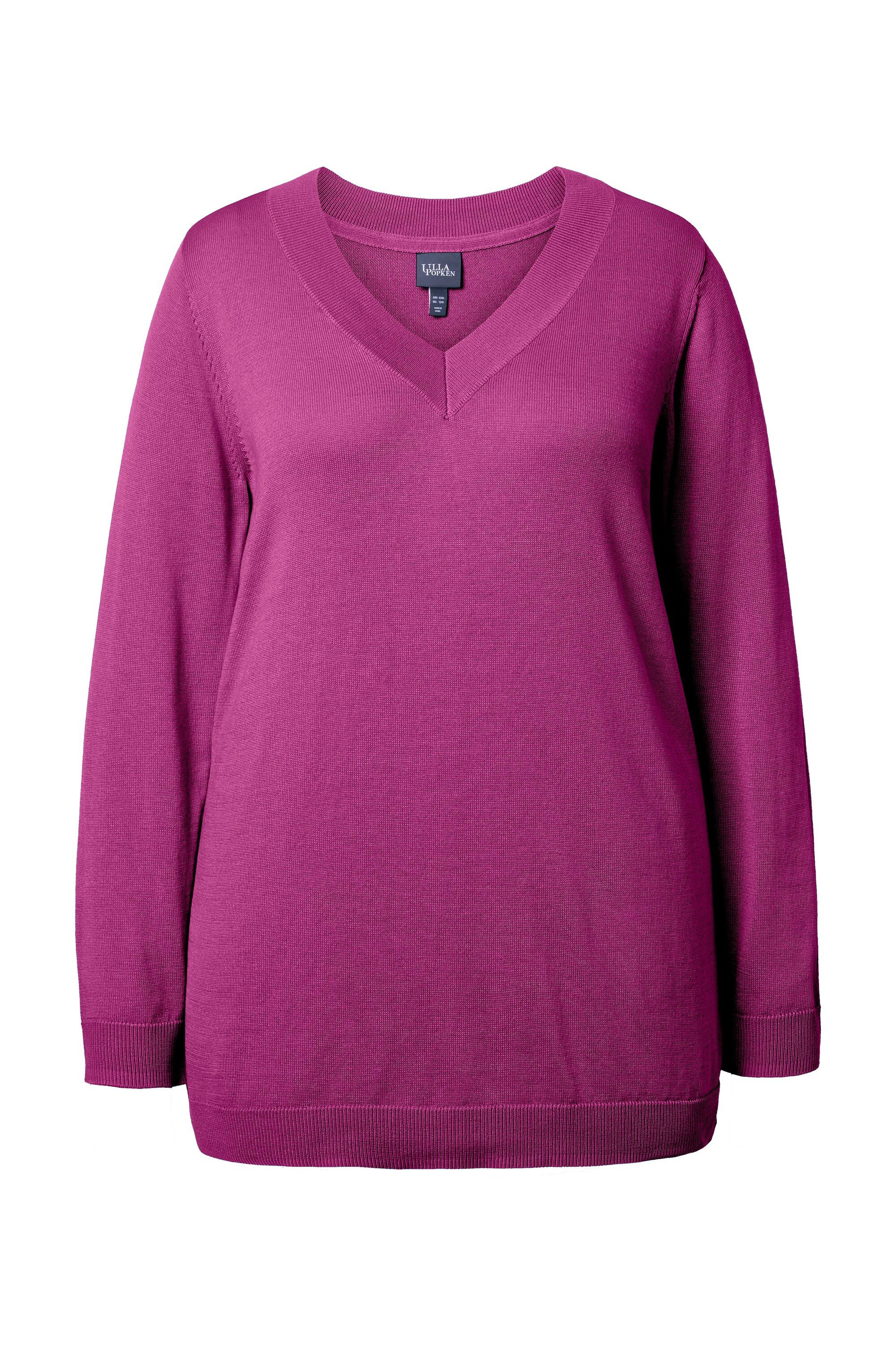 Ulla Popken Strickpullover Pullover V-Ausschnitt Langarm günstig online kaufen