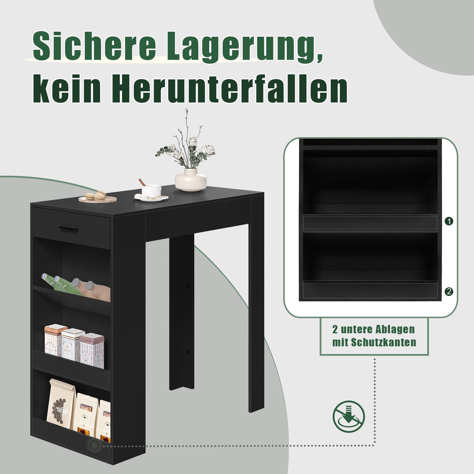 Woltu Bartisch (1-St), mit 1 Schublade 3 Ablagen, Küchentisch mit Weinregal