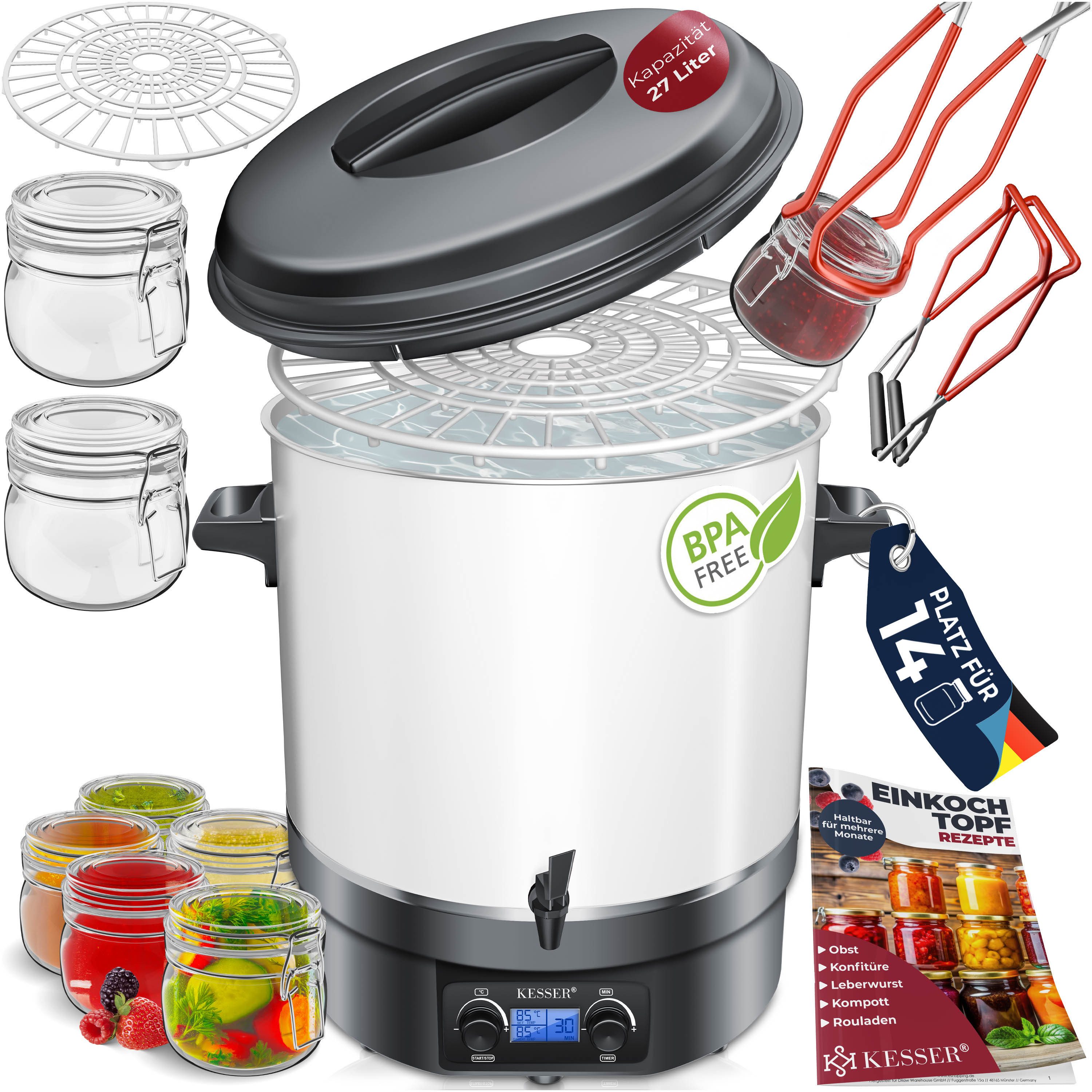 KESSER Heißgetränke- und Glühweinautomat, 2000 W, Einkochautomat 2000W 27L LCD-Display Glühweintopf Heißgetränk