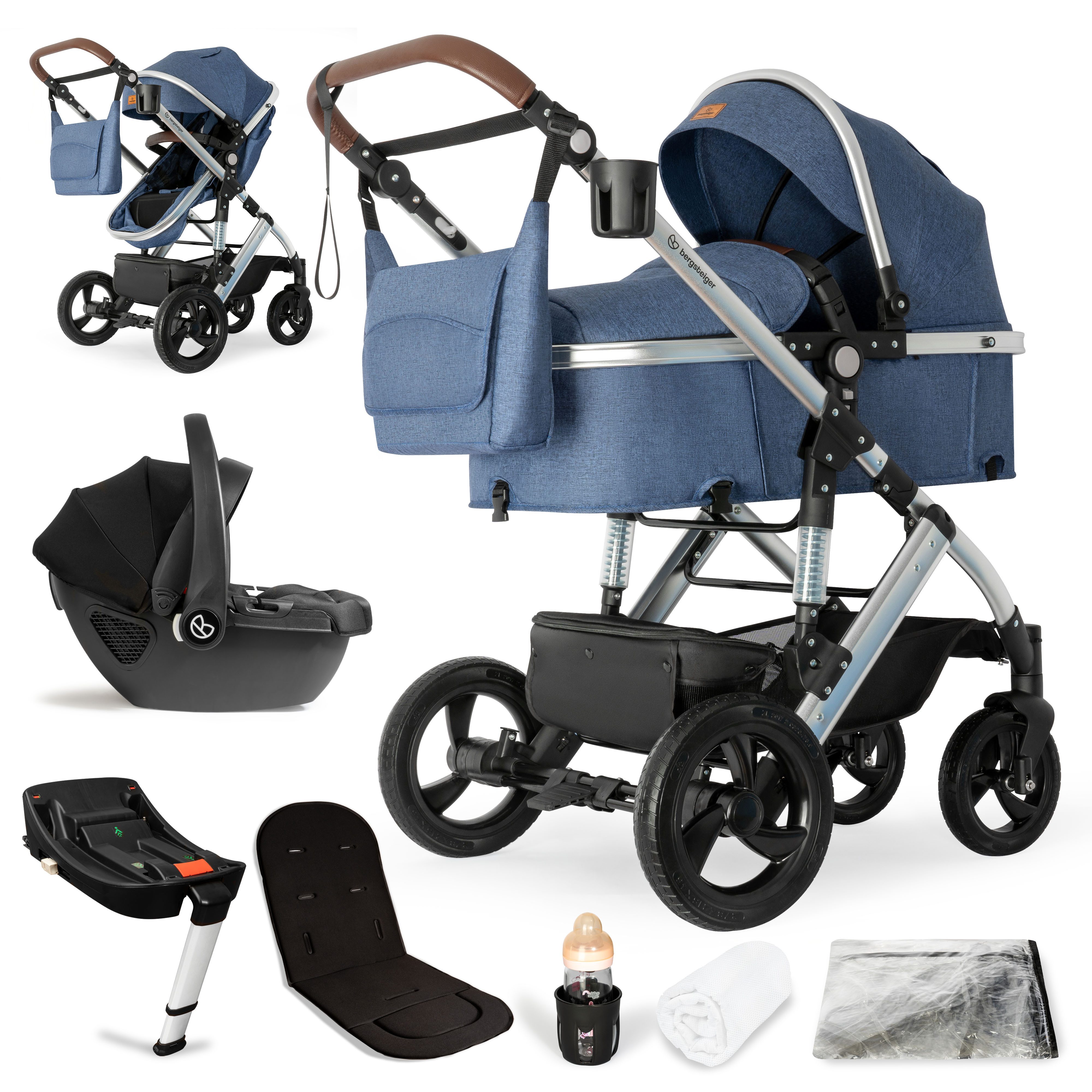 bergsteiger Kombi-Kinderwagen Nizza 3 in 1 Kinderwagen, Auto-Babyschale & Isofix Station optional