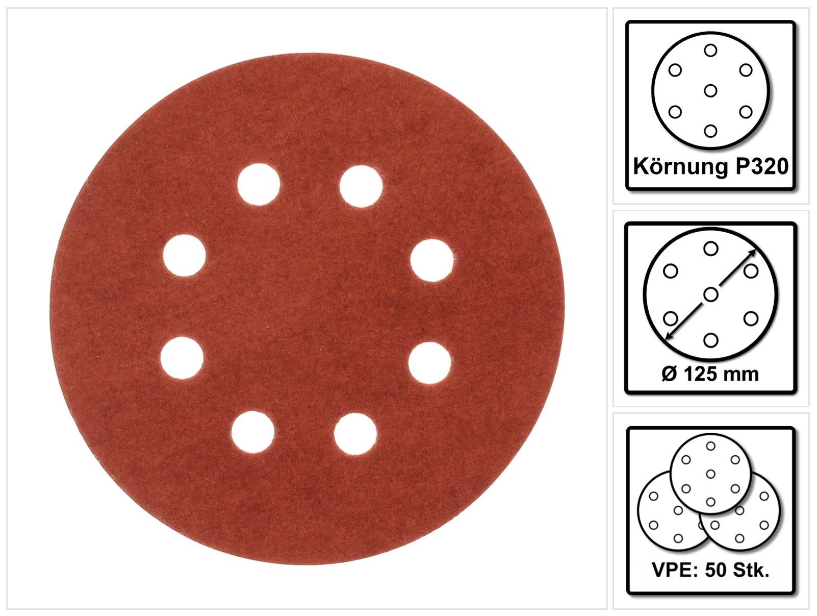 Makita Schleifscheibe Schleifpapier Klett 125 mm K 320 50 Stk. (P-43692) für DBO BO DCW D