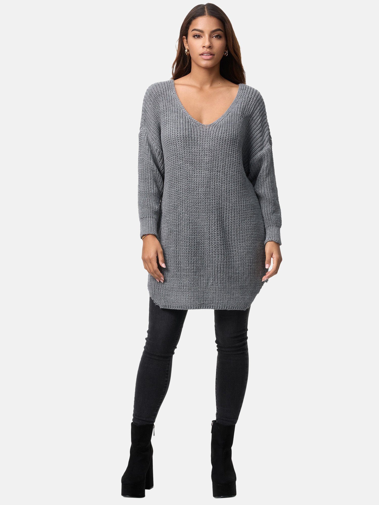 Elara Strickpullover Elara Damen Strickpullover Runderkragen (1-tlg) Dunkelgrau