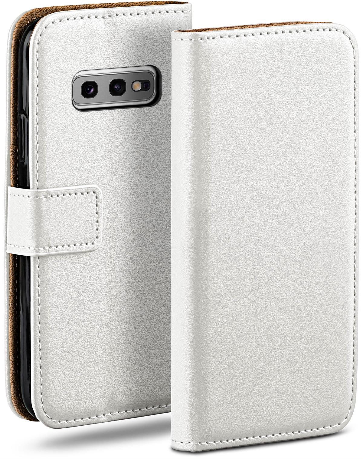moex Handyhülle für Samsung Galaxy S10e Hülle Klappbar Book Case Weiß 5,8 Zoll, Klapphülle Kartenfach Flip Cover Handytasche Leder Optik Schutzhülle