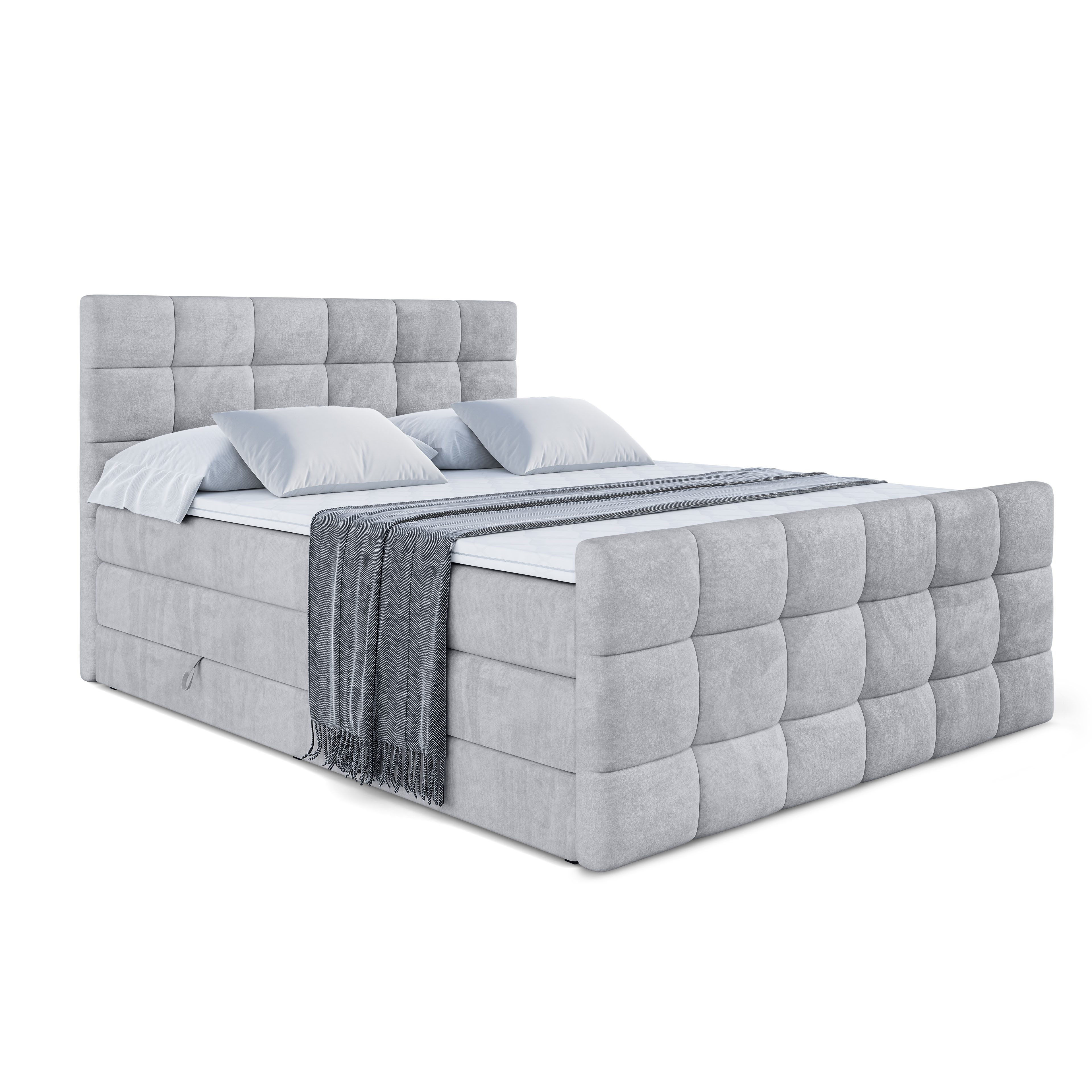 ALTDECOR Boxspringbett BRUGO-Z KING (mit Matratze und Lattenrost Topper Polsterbett mit Bettkasten Boxbett), H4 Multipocket, H3 Bonellfederung, Doppelbett Springboxbett