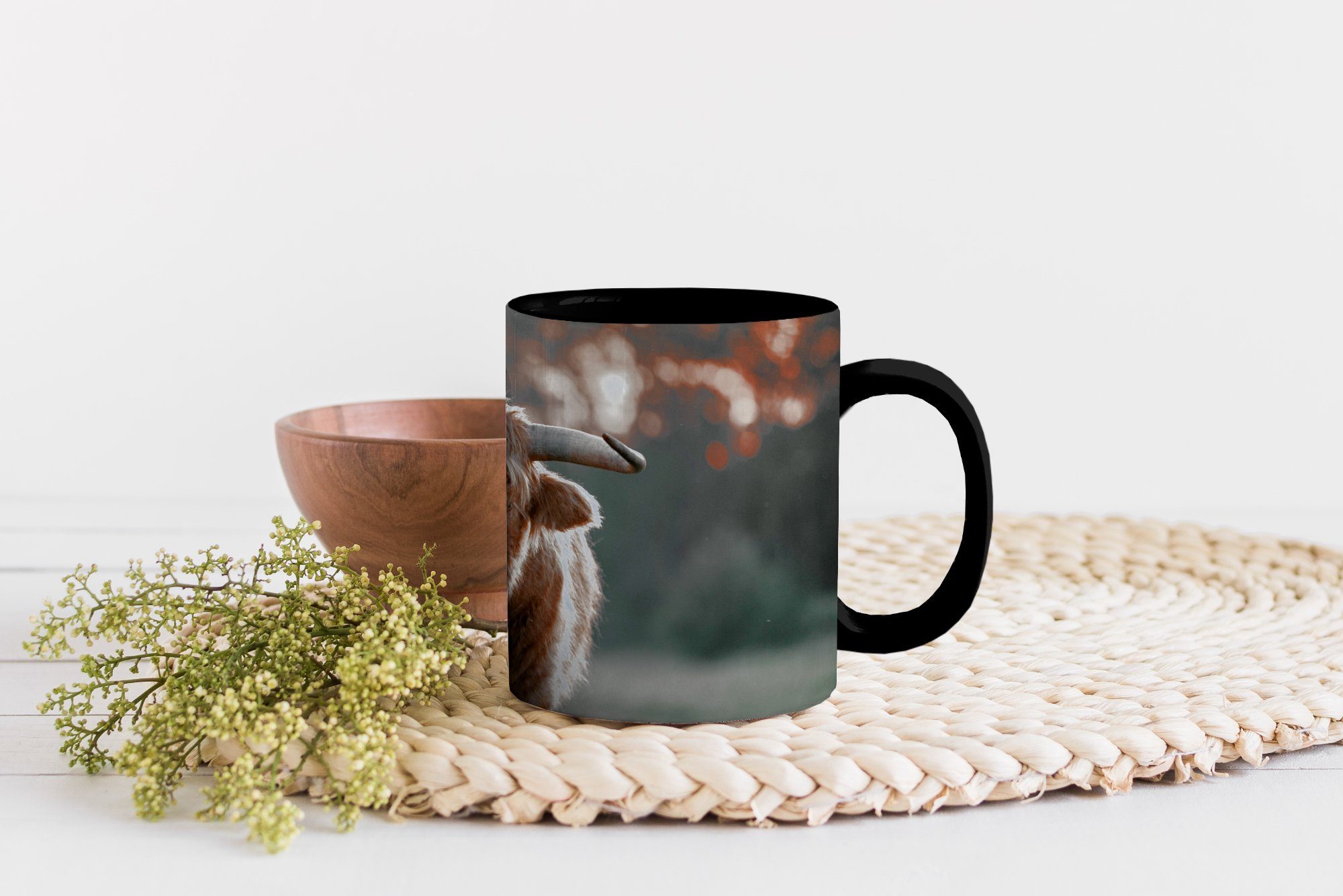 Tier Tasse Sonnenuntergang, Schottischer Keramik, - Zaubertasse, Kaffeetassen, MuchoWow Farbwechsel, - Teetasse, Geschenk Highlander
