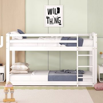 SOFTWEARY Etagenbett (mit 2 Schlafgelegenheiten, inkl. Lattenrost und Leiter, 90x200 cm), Kinderbett mit Rausfallschutz, Kiefer