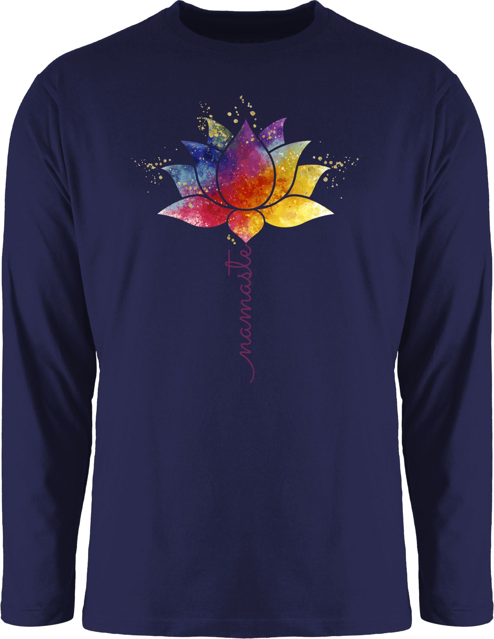 Shirtracer Rundhalsshirt Namaste Lotusblüte Yoga Mandala Spirit Wellness Meditation Yoga 1 Navy Blau