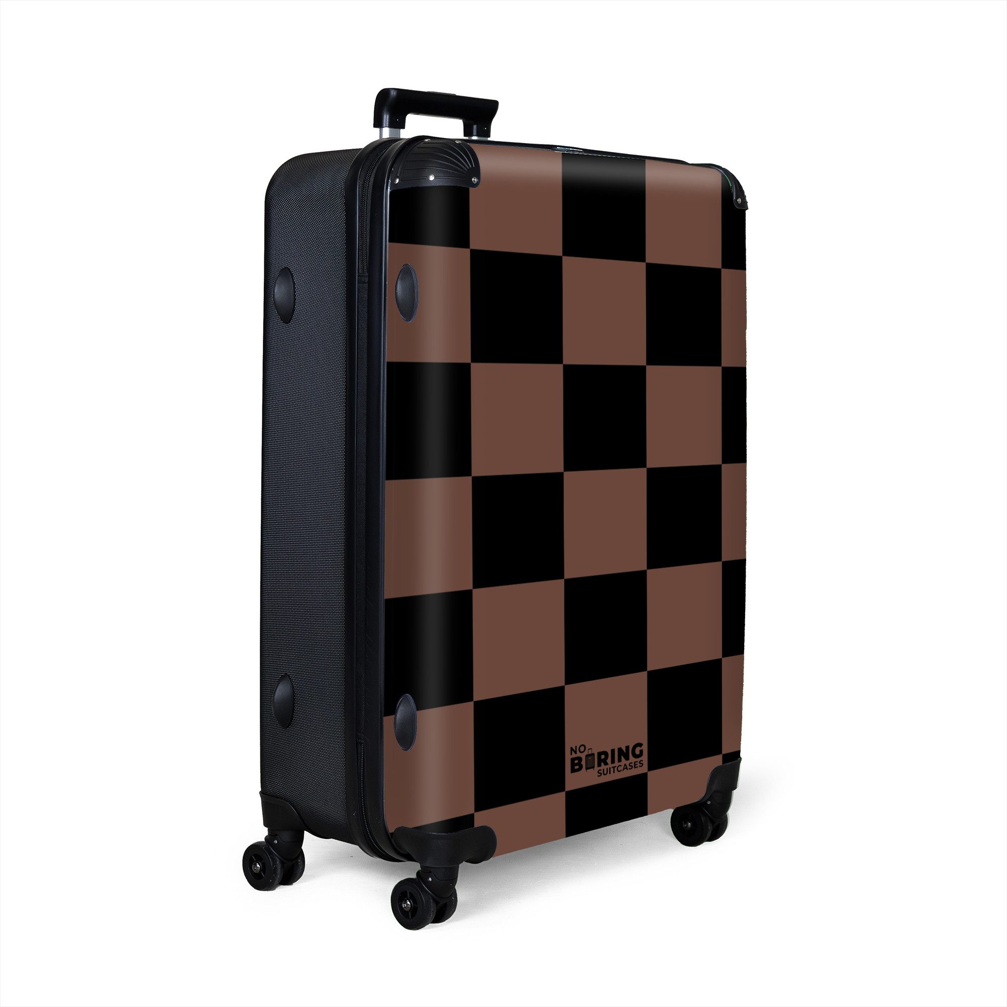 NoBoringSuitcases.com© Hartschalen-Trolley Braun mit schwarzem Schachbrettm günstig online kaufen