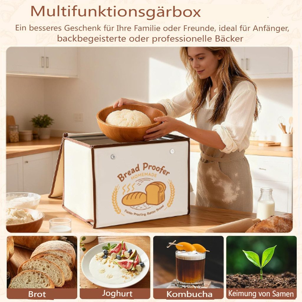 Insma Gärkorb 85W 36L Faltbare Brot-Gärbox Sauerteig Gärbox, (mit Temperaturregelung 18-45 °C, 48-Std-Timer und Edelstahlrost), zum Brotbacken Joghurt & Pizza, 40×30×30cm