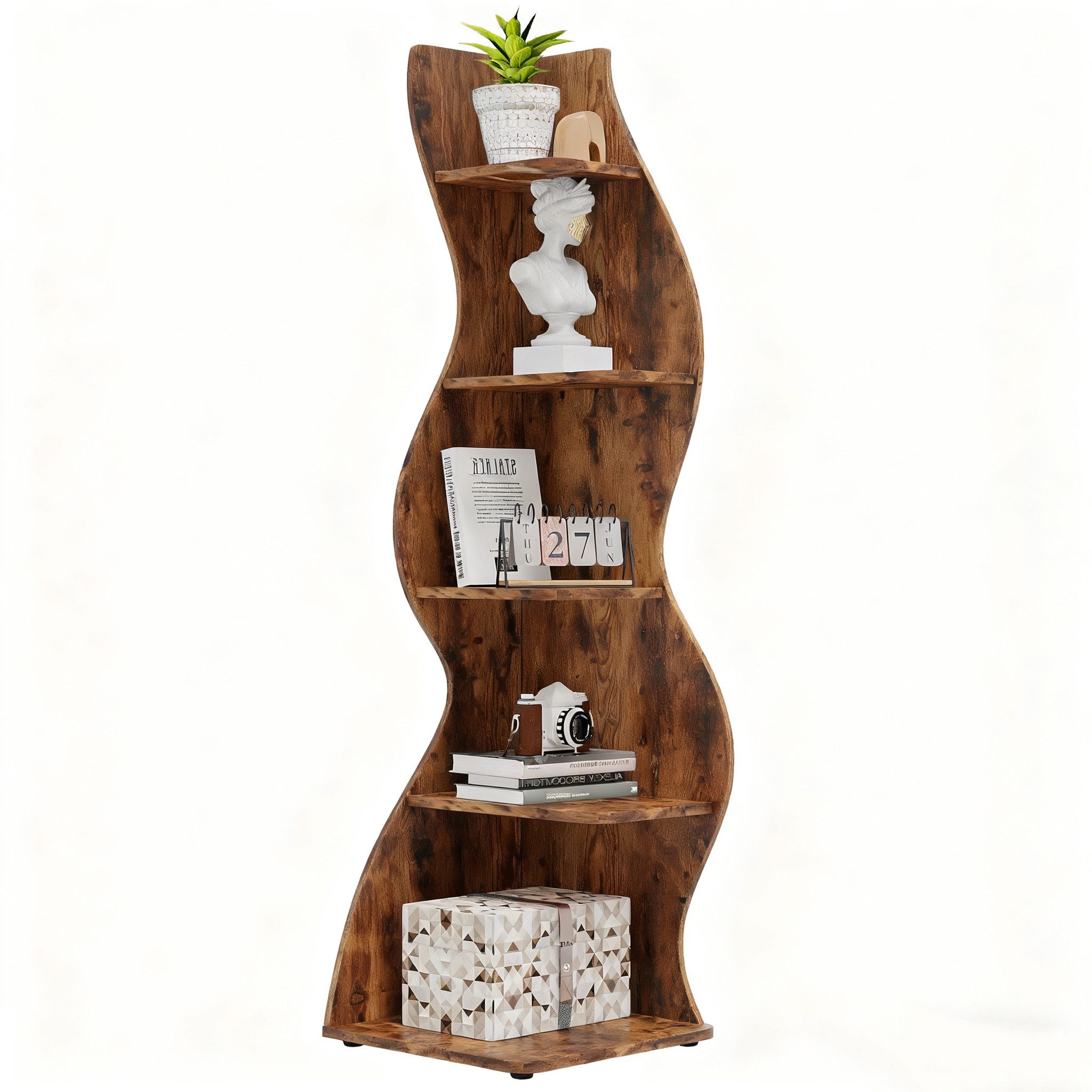 TWSOUL Eckregal Modernes 5-stöckiges Eckregal,Wellenförmiges Bücherregal, 1 günstig online kaufen