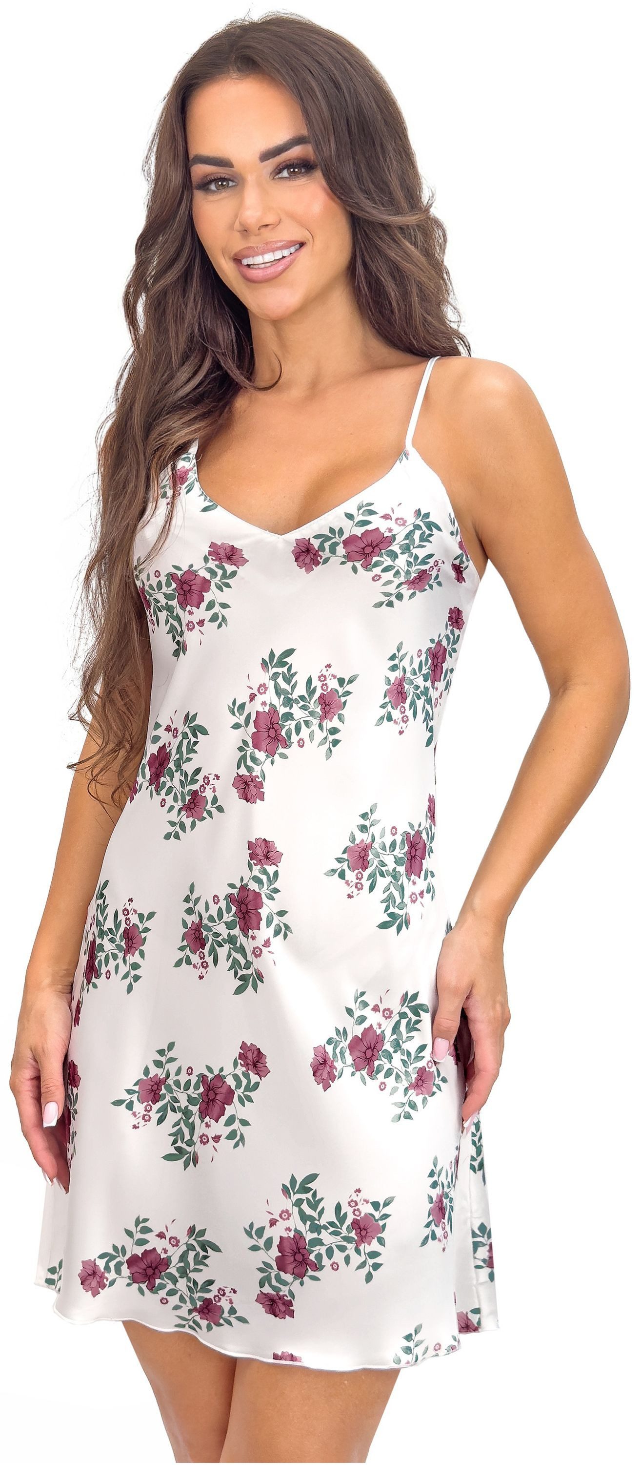 Donna Nachthemd Julia (Set, 1-tlg) Damen Sleepshirt ca.90cm Schlafshirt Satin Spaghettiträger