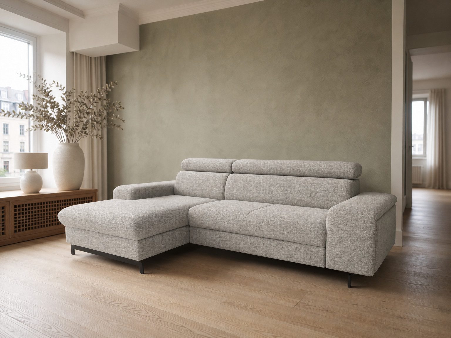 foamnova Schlafsofa Vaasa, B 262 cm, Recamiere inklusive, klappbare Kopfstützen, mit Schlaffunktion und Bettkasten, frei im Raum aufstellbar, Schlaf Couch
