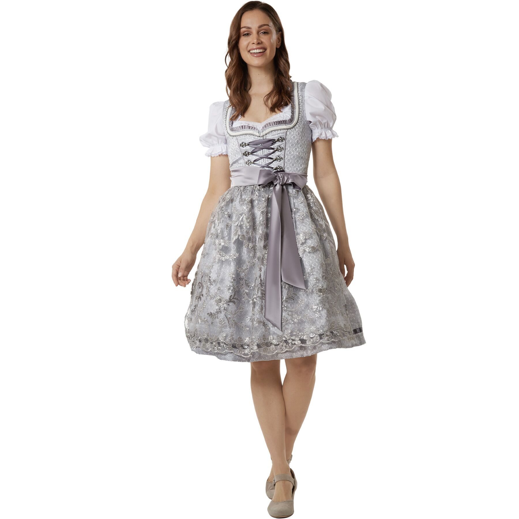 dressforfun Dirndl hochwertiges & elegantes Trachtenkleid Lea Silber (Premium Midi-Dirndl, Gr. 40) Perfekt für Oktoberfest, Trachtenpartys oder Volksfeste – Bild 5 von 5