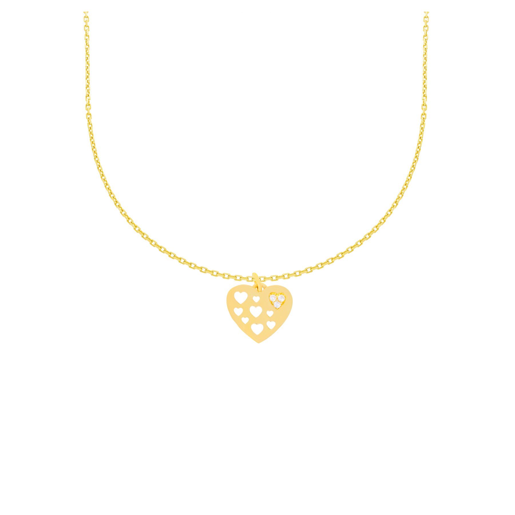 Stella-Jewellery Collier 585er Gelbgold Kette mit Herz Anhänger Zirkonia (inkl. Etui), 585 Gelbgold 7 Plättchen