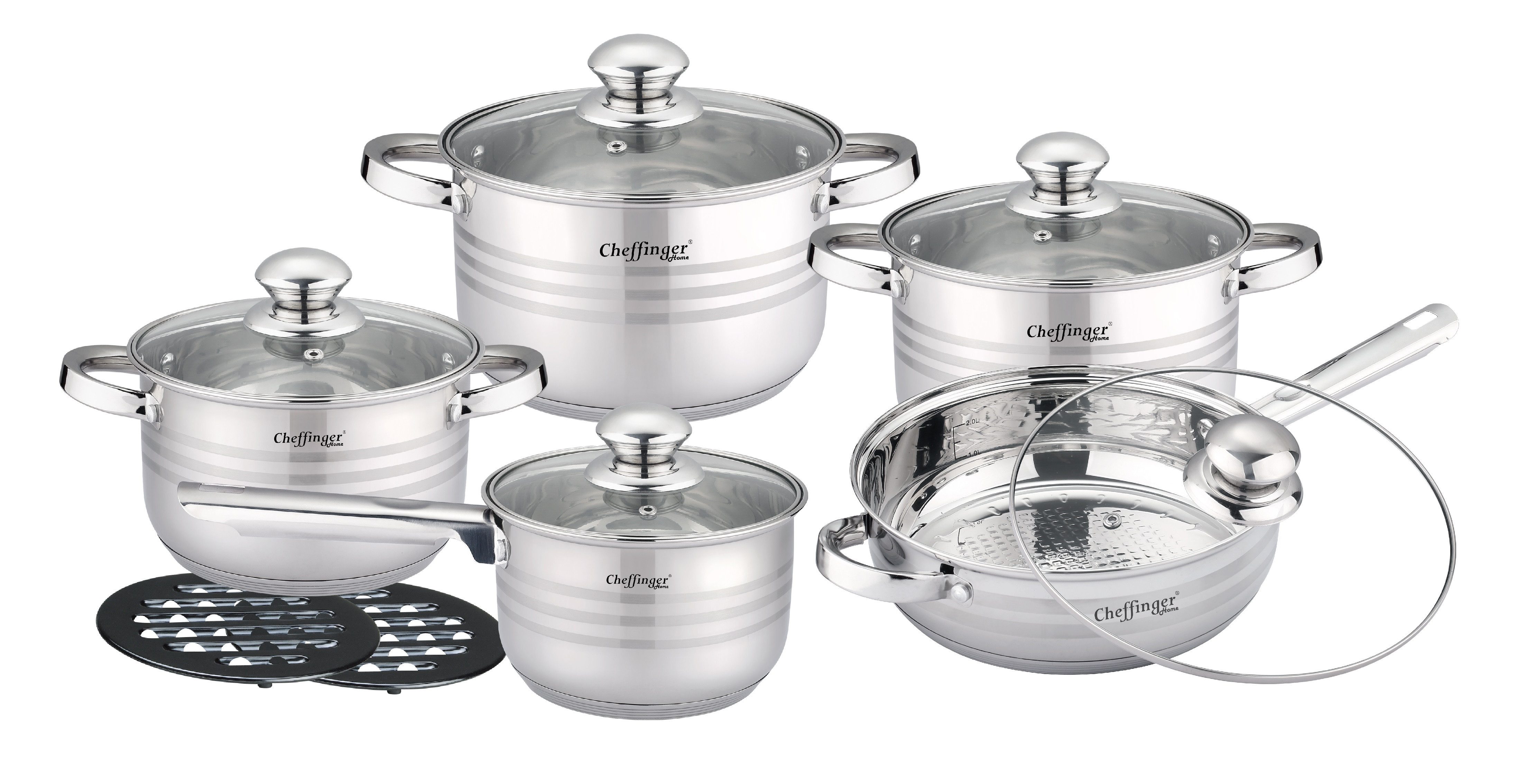 Cheffinger Topf-Set XXL 12-tlg Edelstahl Kochgeschirrset Induktion, (12-tlg)