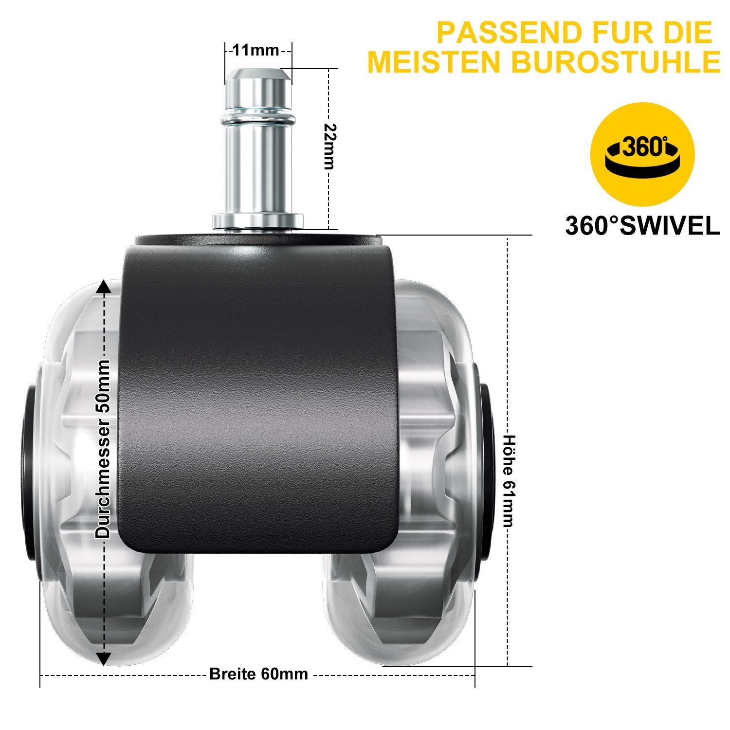 Clanmacy Stuhlrolle 5 Bürostuhlrollen 11x22mm,360 Grad Drehung böden leise günstig online kaufen