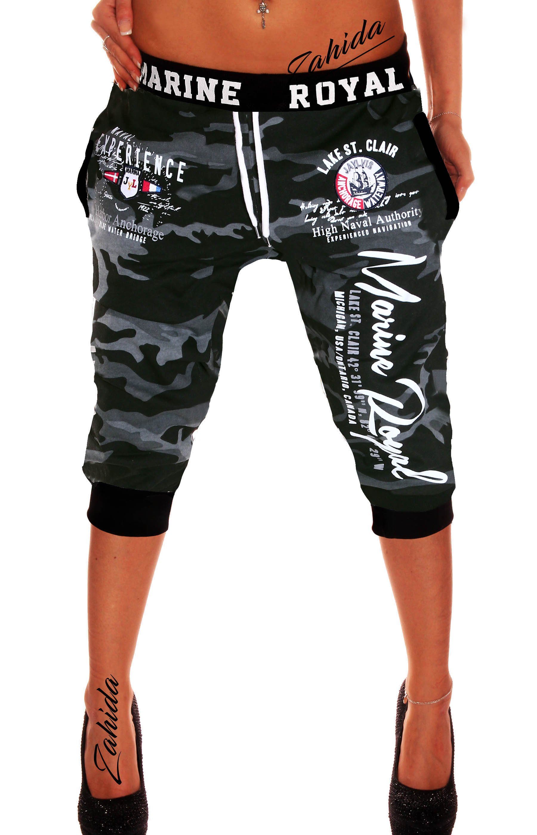 Jaylvis Sweatshorts Damen Short Bermuda Kurze Jogginghose 3/4 Hose Sport Marine Royal