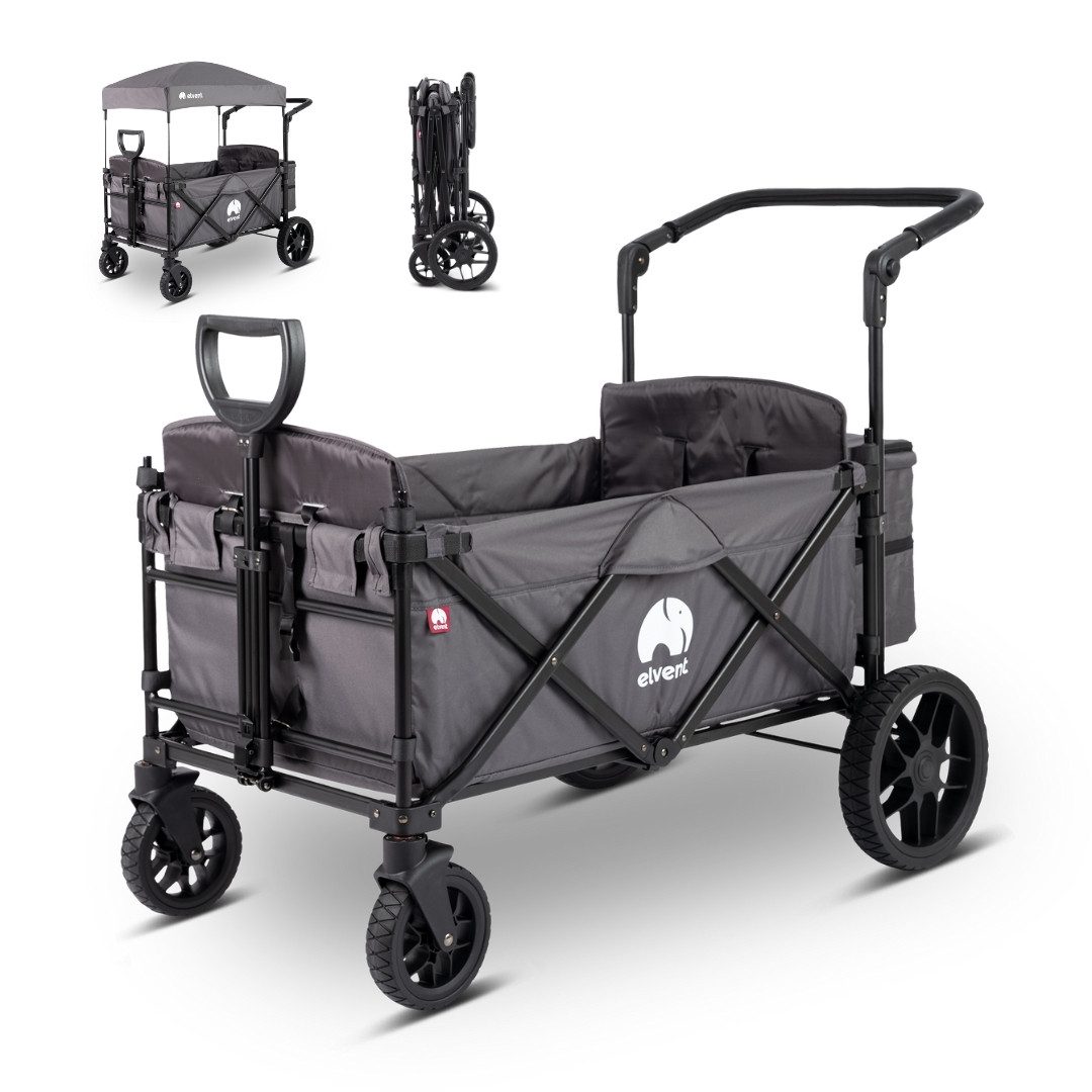 elvent Bollerwagen AllRounder Premium, Kompakt faltbar, Für Familien mit 1-2 Kindern, Viel Platz für Gepäck
