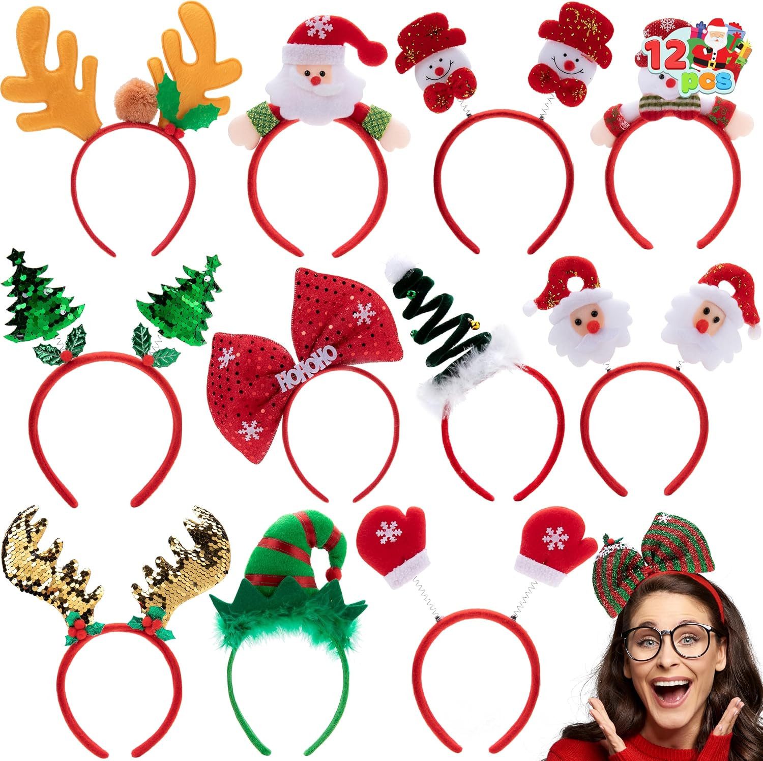 JOYIN Kostüm JOYIN Weihnachts-Stirnbänder, 12 Stück verschiedene Motive