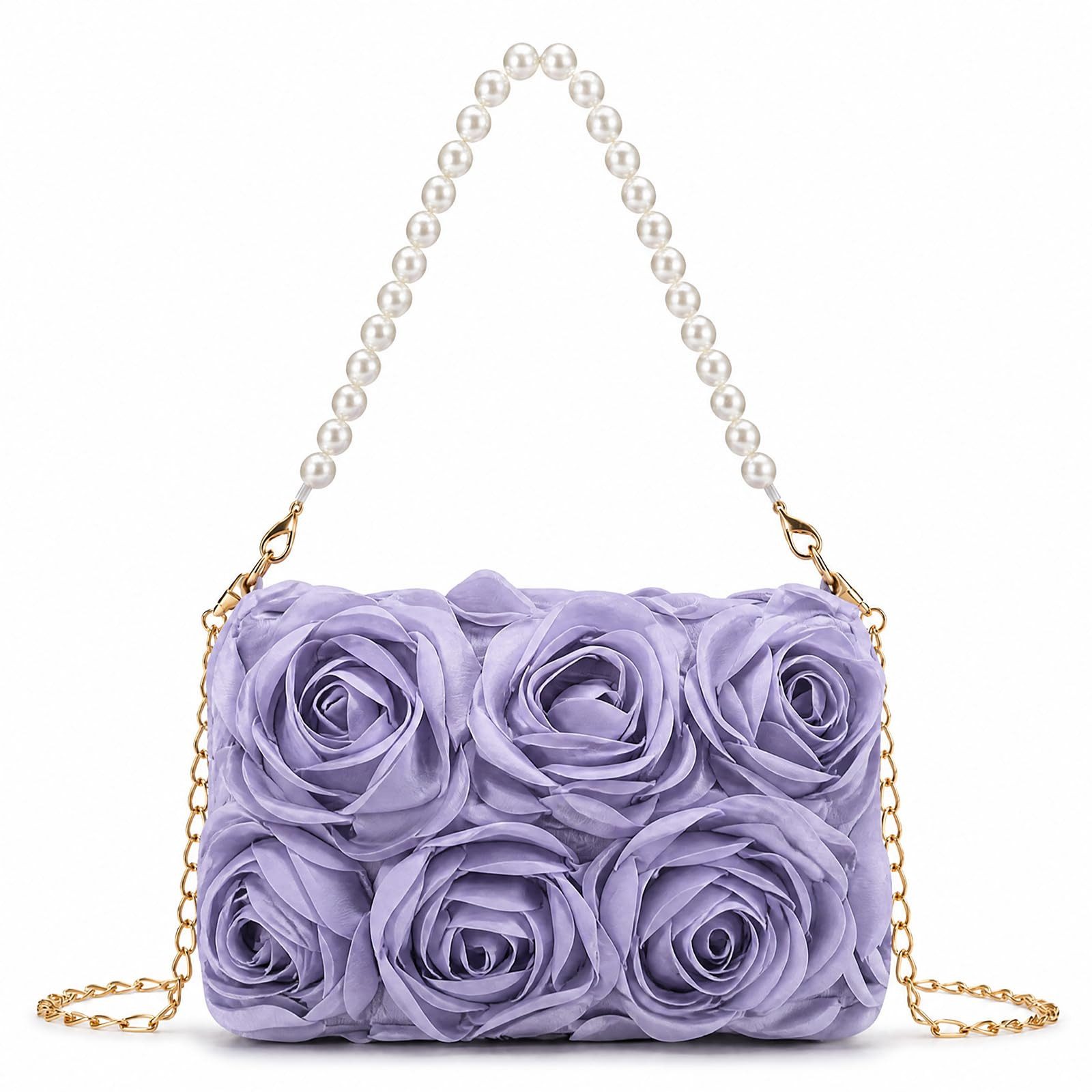Zaewry Abendtasche Damen Clutch Tasche, 3D-Blumen Satin Abendtasche mit Perlenhenkel, abnehmbarem Kettenriemen, für Hochzeit, Party, Abschlussball
