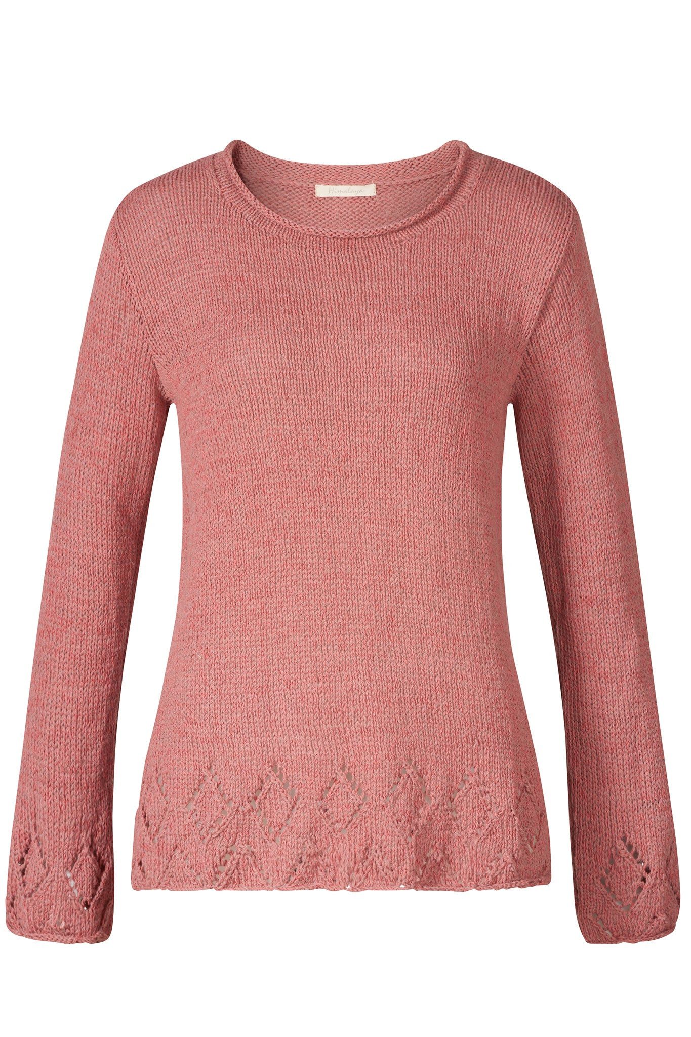 Strickpullover Eleganter Pullover Damen mit Lochstrickmuster aus Woll-Seidenmischung